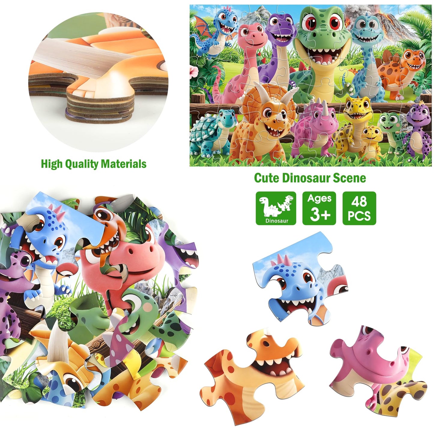 IFLOVE Jumbo Floor Puzzle for Kids 4-6 — 48-Piece Dinosaur Jigsaw