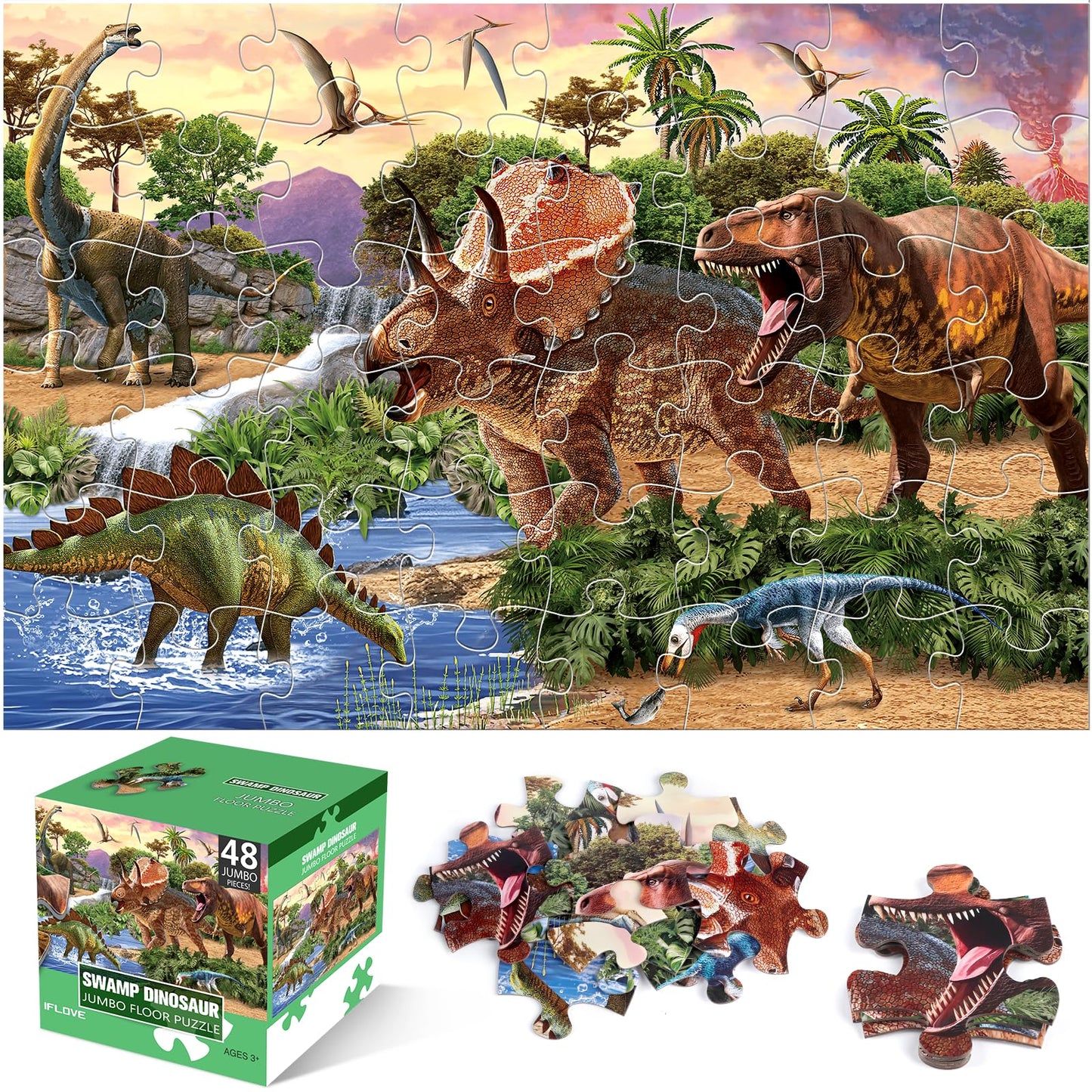 IFLOVE Jumbo Floor Puzzle – 48-Piece Dinosaur for Toddlers 3-5 | Educational Toy Gift