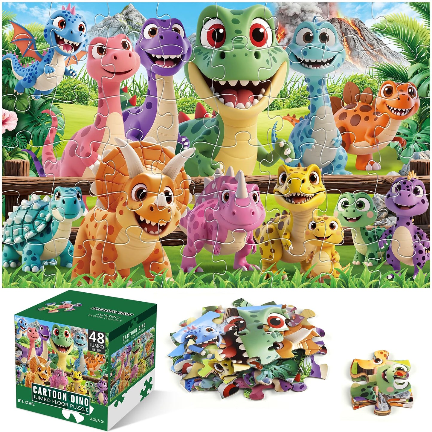 IFLOVE Jumbo Floor Puzzle for Kids 4-6 — 48-Piece Dinosaur Jigsaw