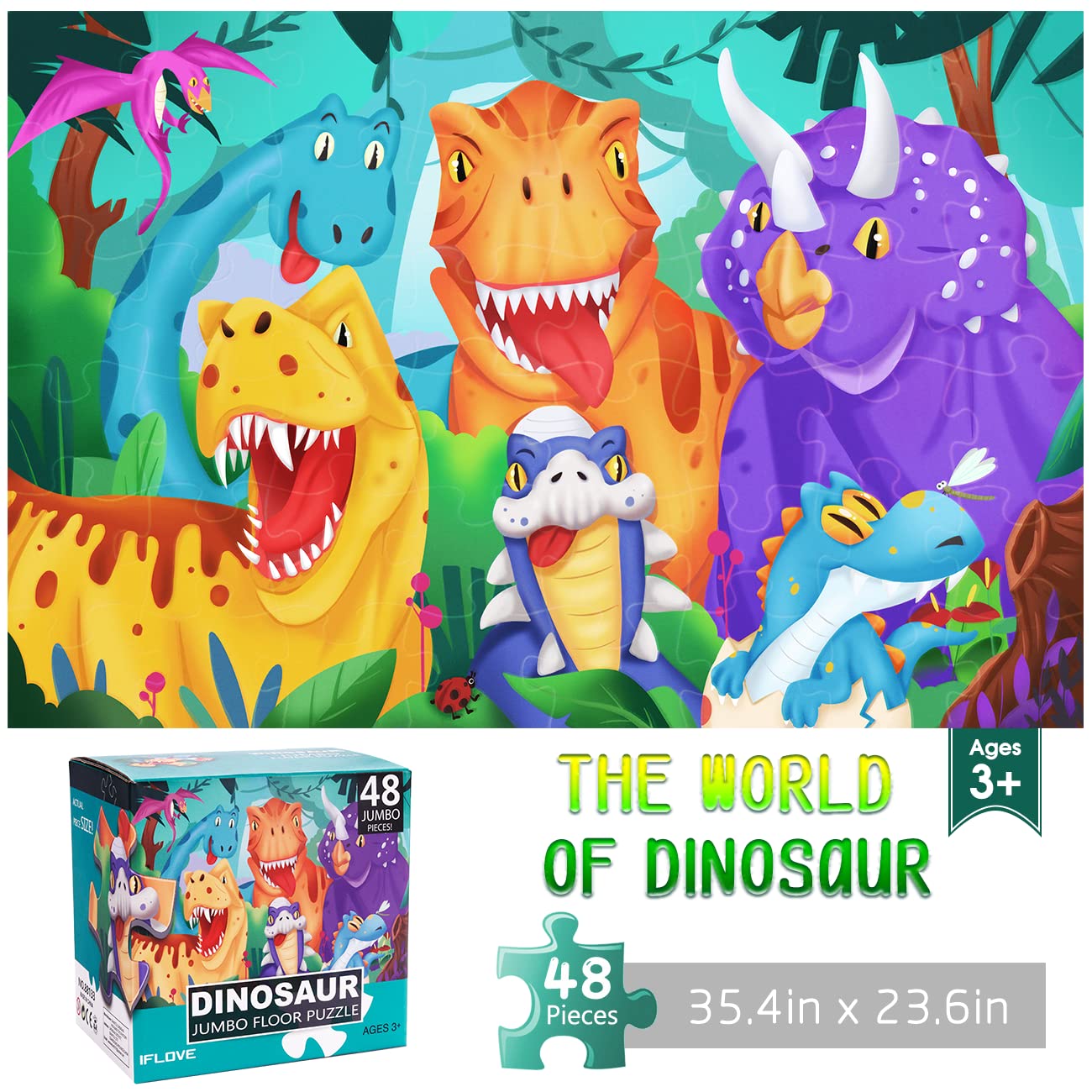 IFLOVE Jumbo Floor Puzzle for Kids – 48-Piece Dinosaur Jigsaw, Educational Toy Ages 3-6
