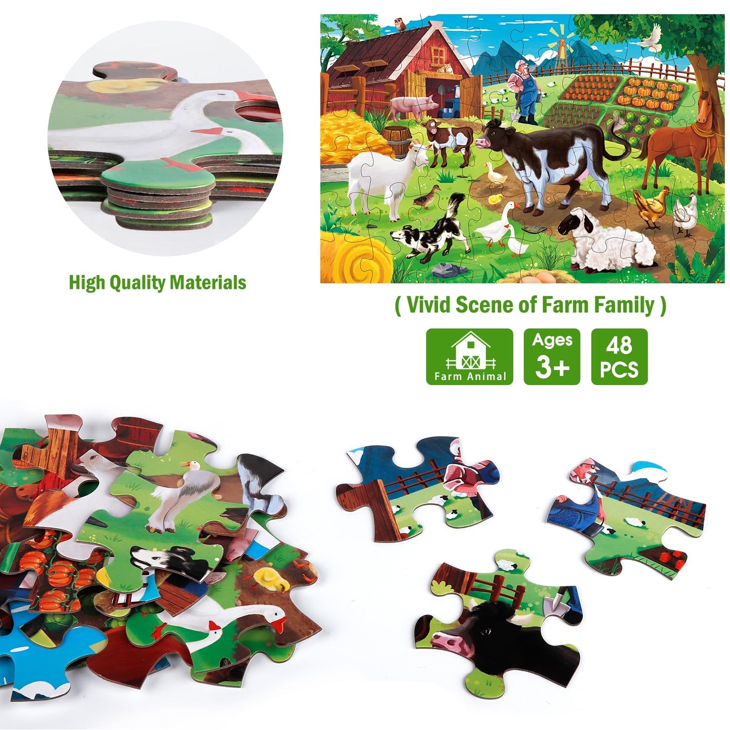 IFLOVE Jumbo Farm Floor Puzzle – 48-Piece Barn Puzzle for Kids 3-8