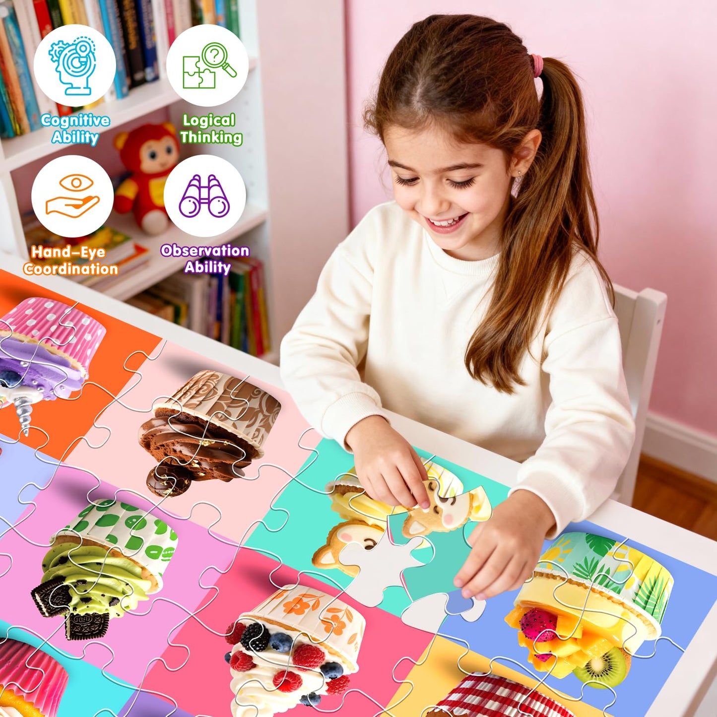 IFLOVE Jumbo Floor Puzzle - 48-Piece Cupcake Jigsaw for Kids Ages 3-8