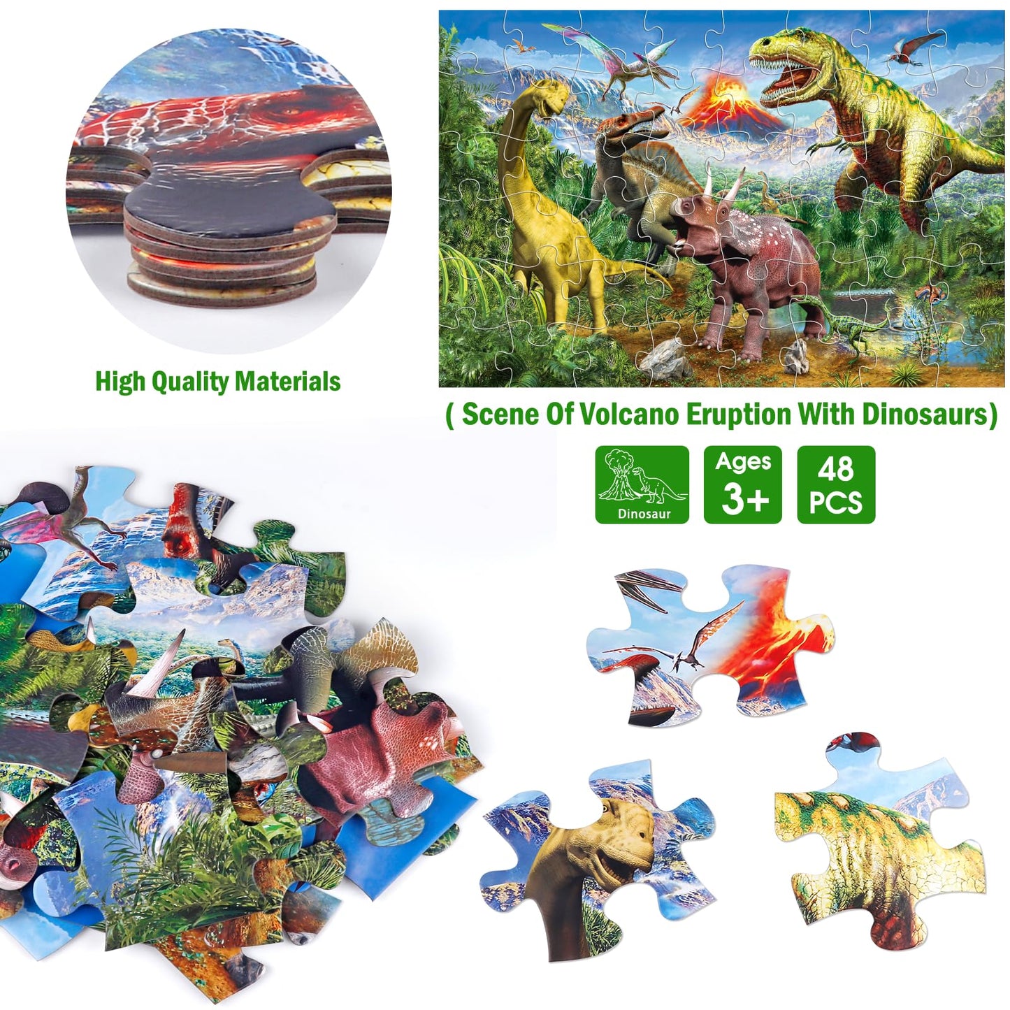 IFLOVE Jumbo Floor Puzzle – 48-Piece Volcano Dinosaur for Kids (Ages 3–8)