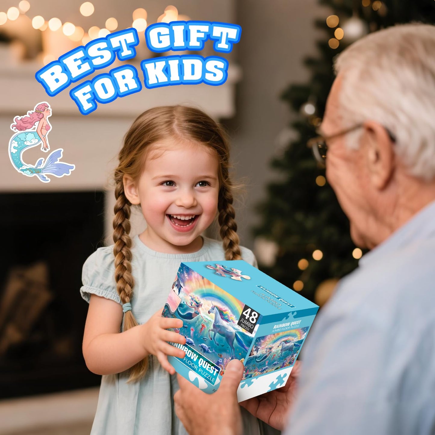 IFLOVE Jumbo Floor Puzzle – Unicorn & Mermaid Underwater 48-Piece, Educational Toy for Ages 3-8