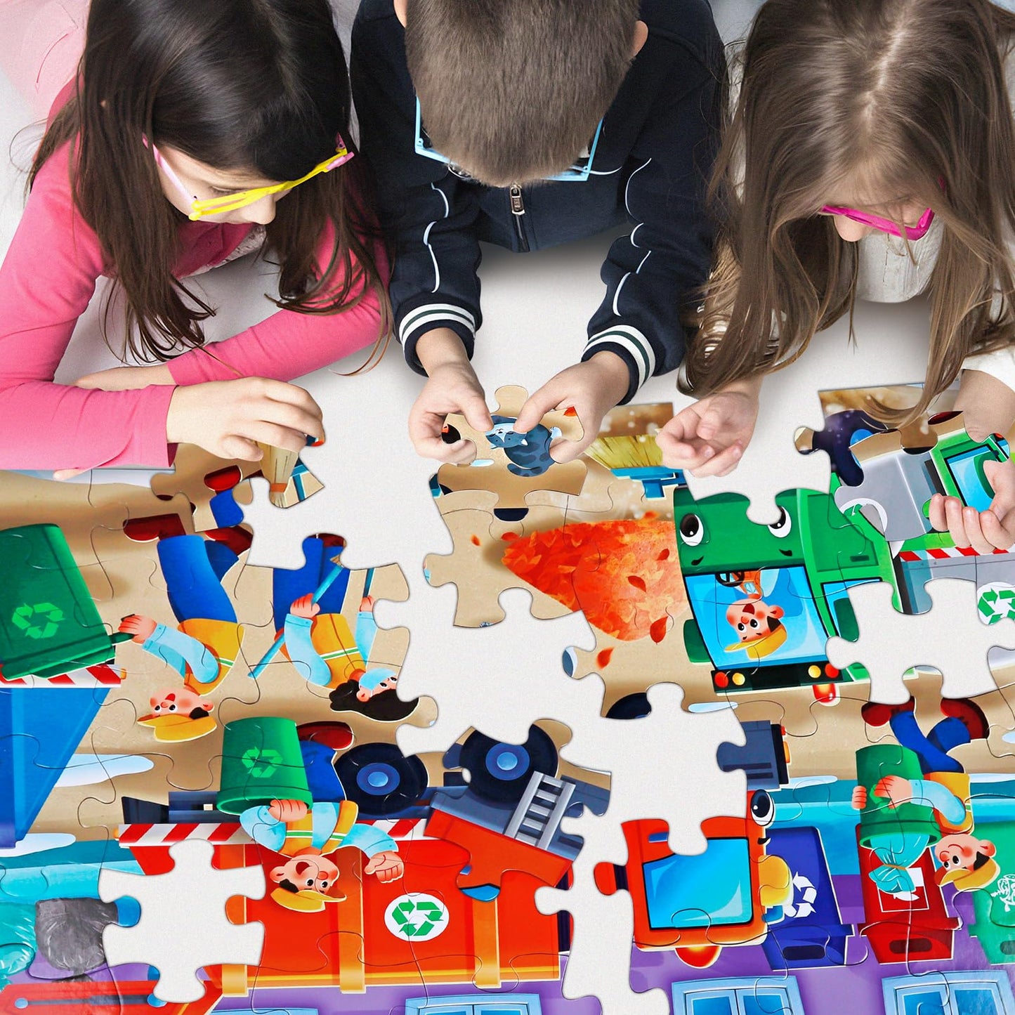 IFLOVE Jumbo Floor Puzzle – 48-Piece Trash Truck City Puzzle for Kids 3-5