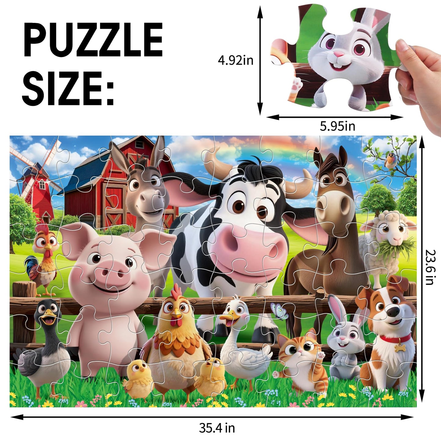 IFLOVE Jumbo Farm Animals Puzzle – 48 Pieces for Toddlers 3-5 | Large Barn Jigsaw