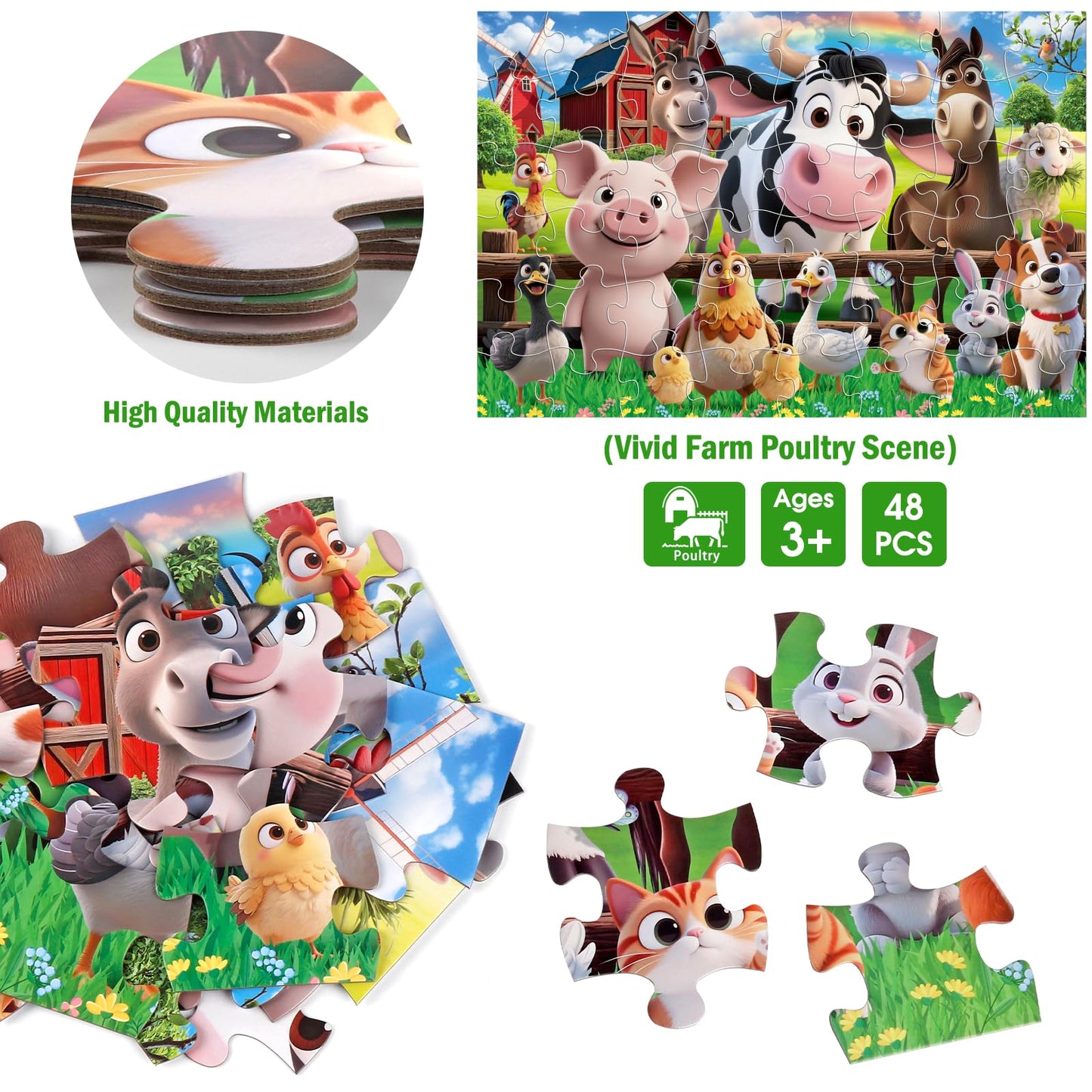 IFLOVE Jumbo Farm Animals Puzzle – 48 Pieces for Toddlers 3-5 | Large Barn Jigsaw