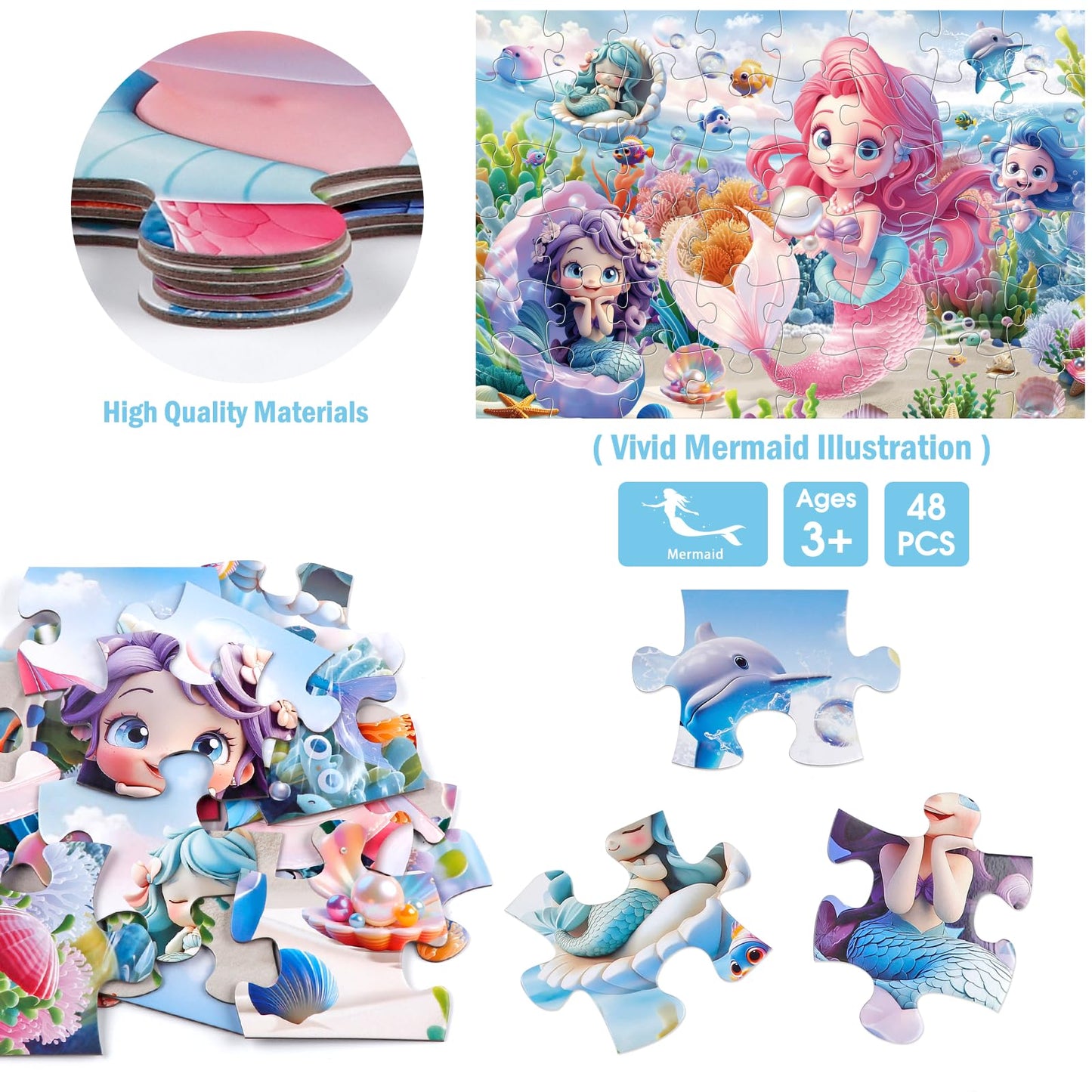 IFLOVE Jumbo Mermaid Floor Puzzle – 48-Piece Ocean Adventure for Ages 3-8