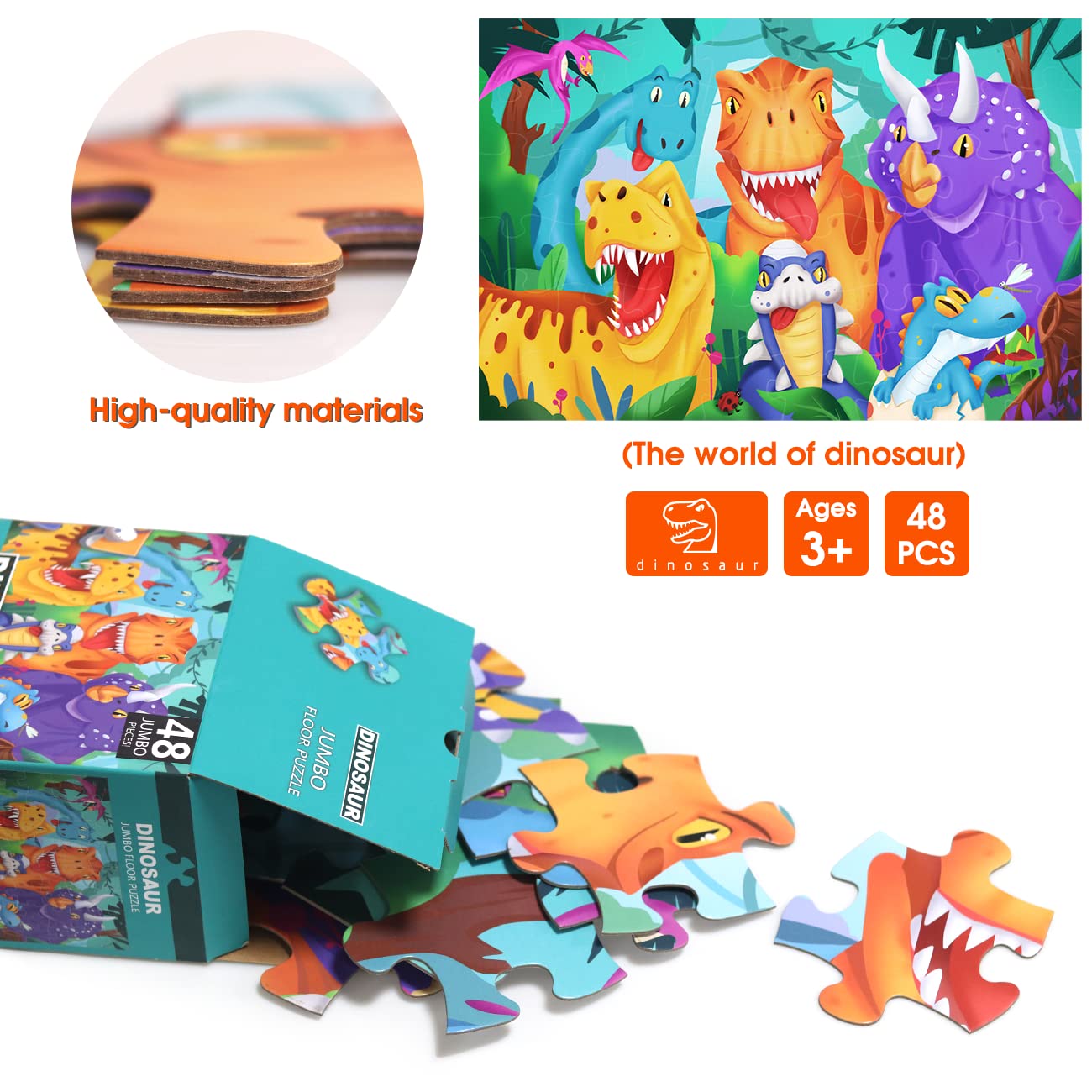 IFLOVE Jumbo Floor Puzzle for Kids – 48-Piece Dinosaur Jigsaw, Educational Toy Ages 3-6