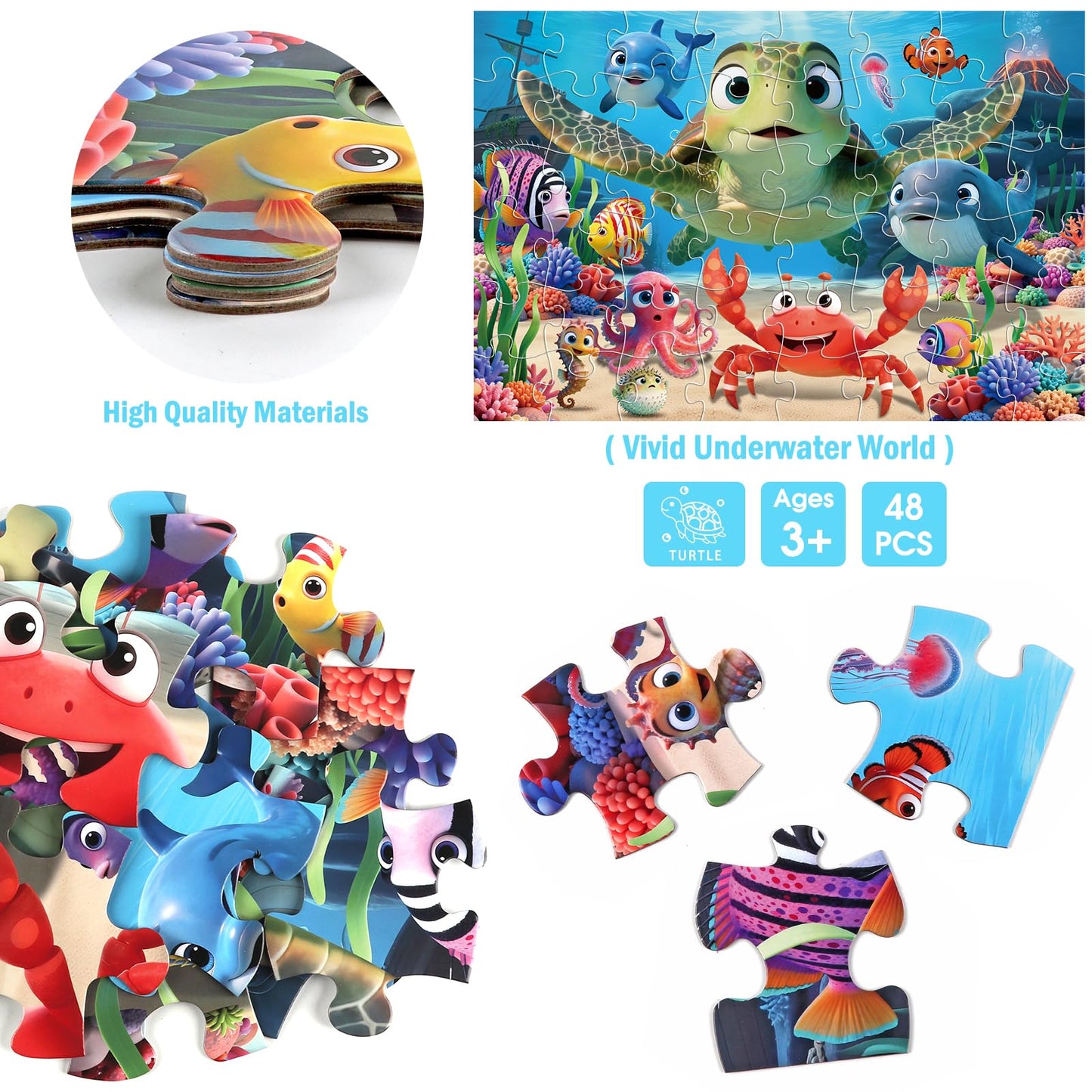 IFLOVE Jumbo Floor Puzzle – 48-Piece Sea Life Kids Puzzle for Ages 3-6