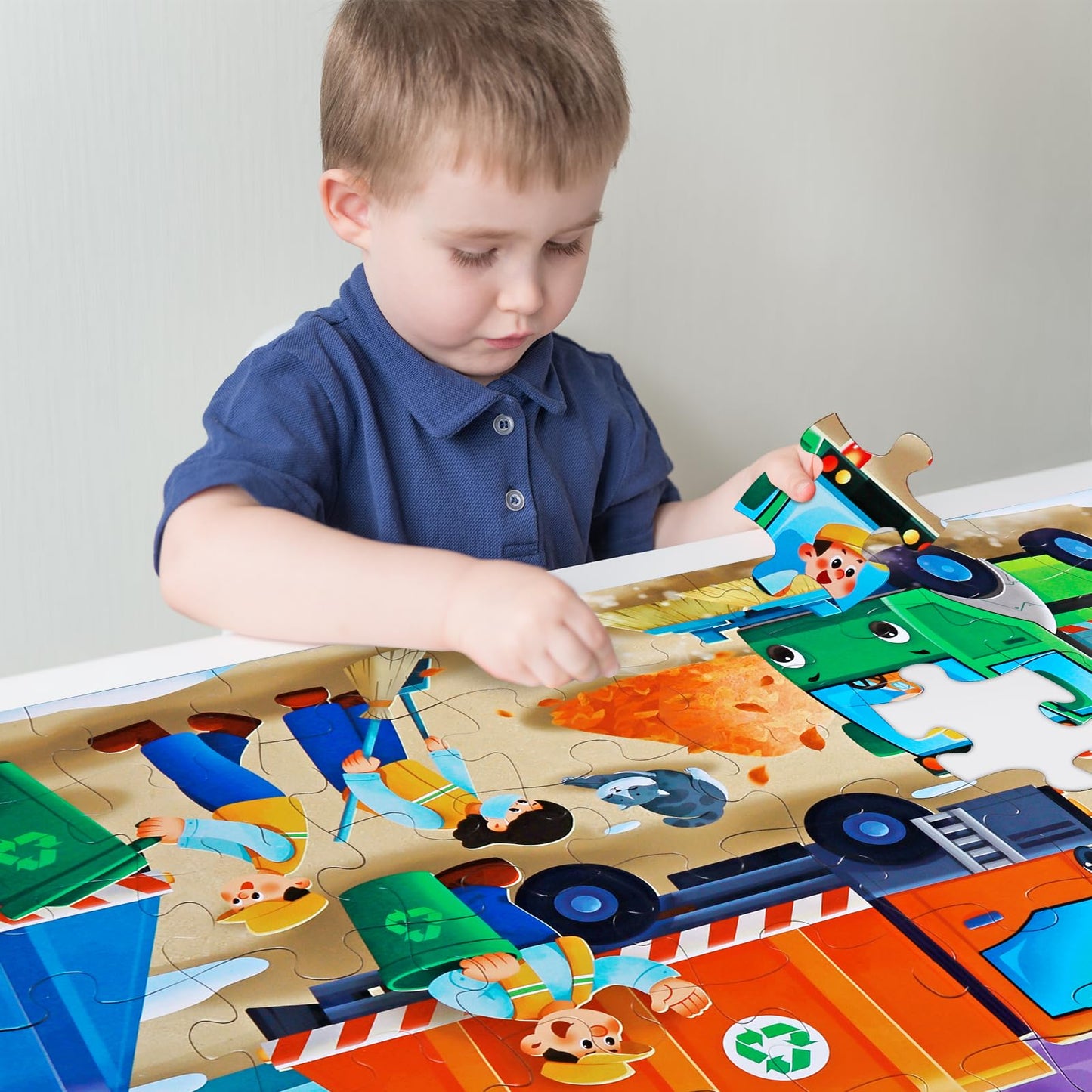 IFLOVE Jumbo Floor Puzzle – 48-Piece Trash Truck City Puzzle for Kids 3-5