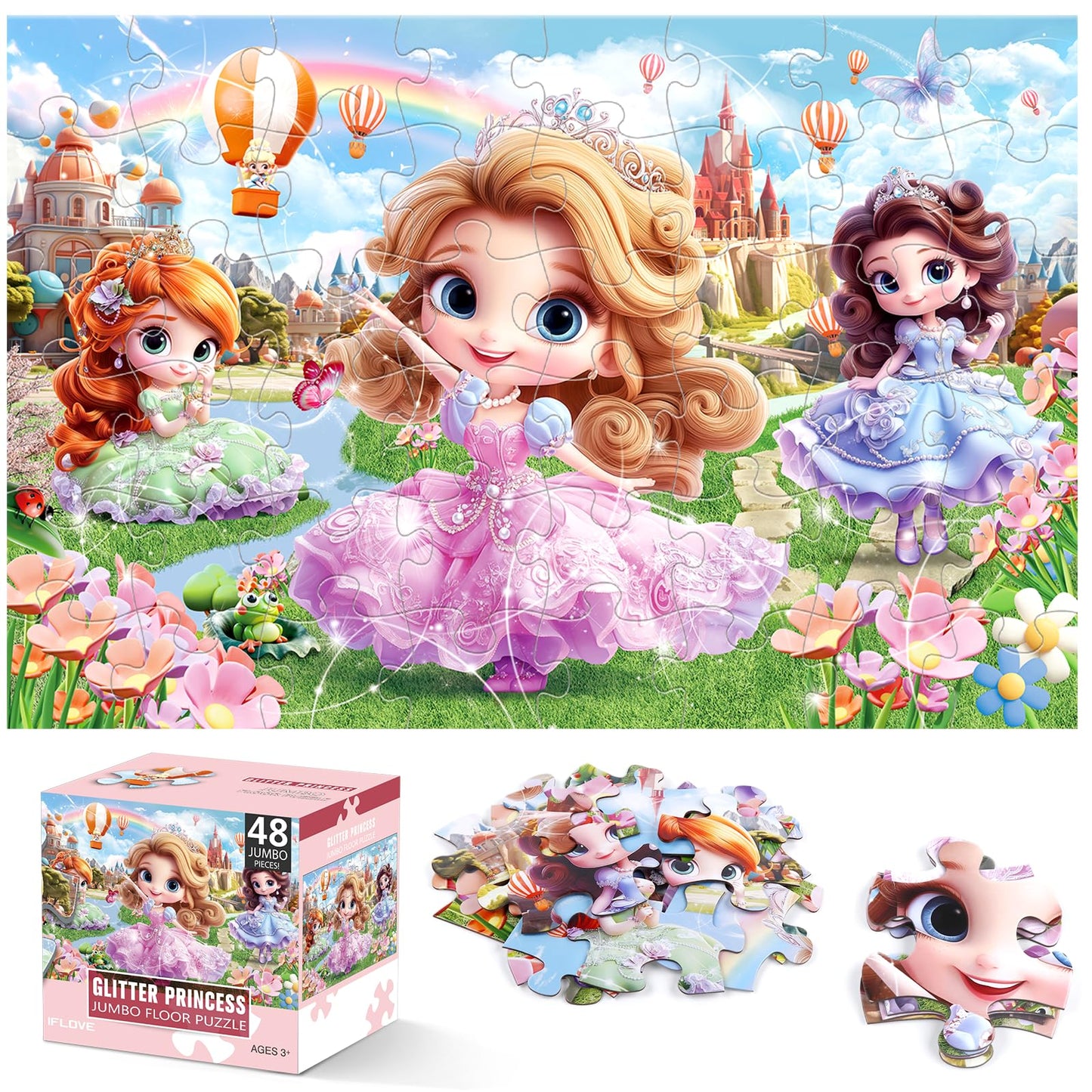 IFLOVE Jumbo Princess Floor Puzzle - 48-Piece Large Kids Jigsaw for Ages 3-8