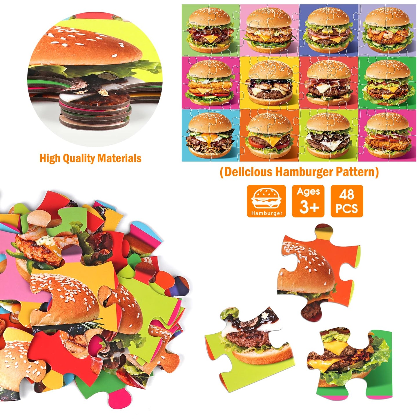 IFLOVE Jumbo Floor Puzzle for Kids – 48-Piece Hamburger Jigsaw, Safe Fun for Ages 3–8