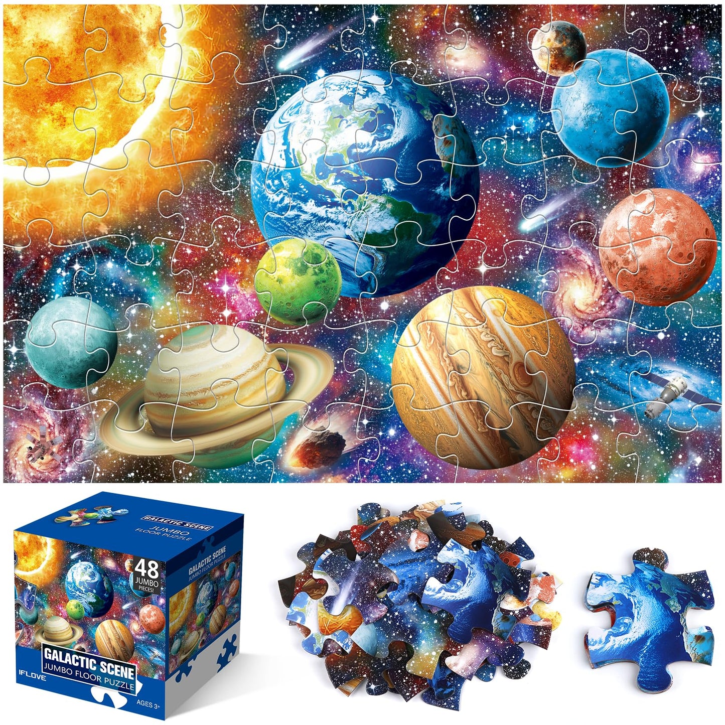 IFLOVE Jumbo Floor Puzzle – Solar System 48-Piece Large Kids Jigsaw for Ages 3-8