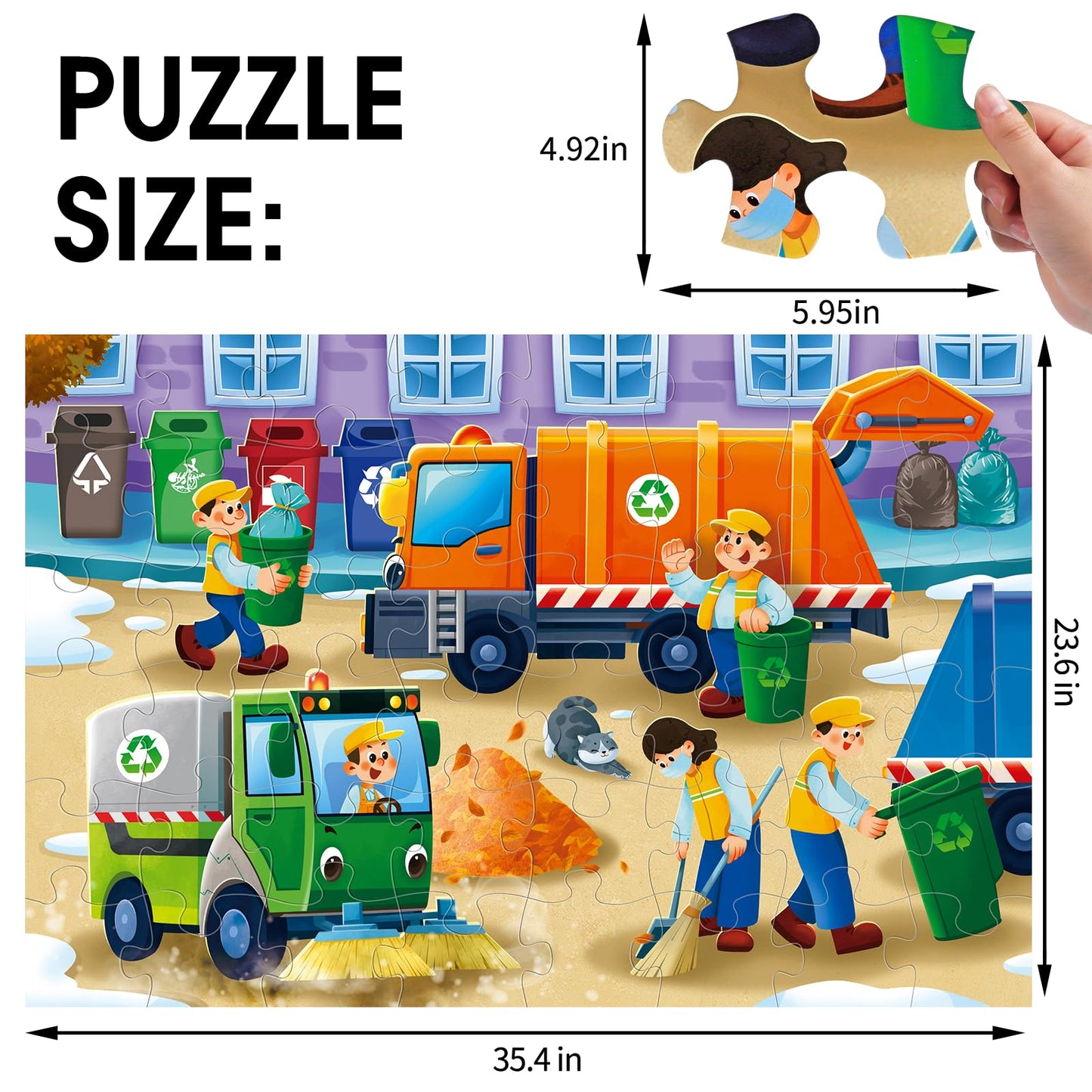 IFLOVE Jumbo Floor Puzzle – 48-Piece Trash Truck City Puzzle for Kids 3-5
