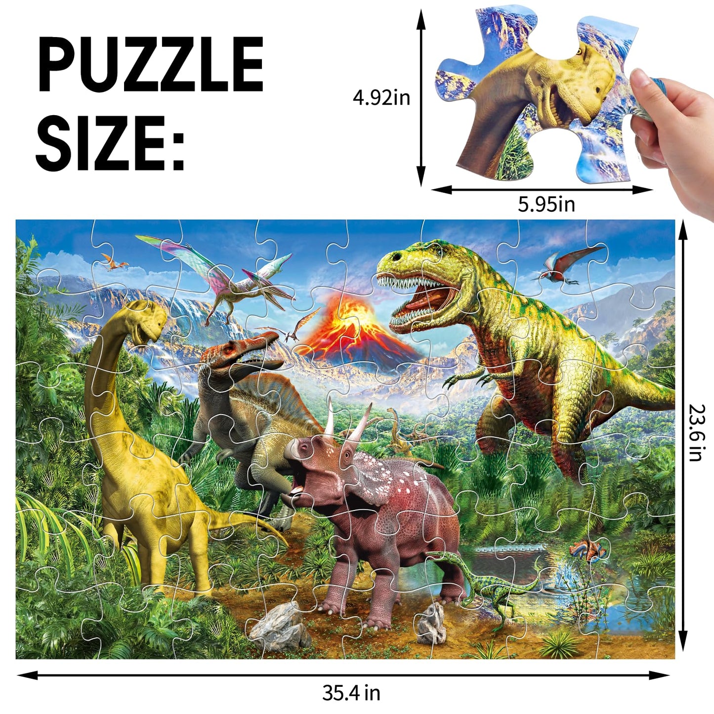 IFLOVE Jumbo Floor Puzzle – 48-Piece Volcano Dinosaur for Kids (Ages 3–8)