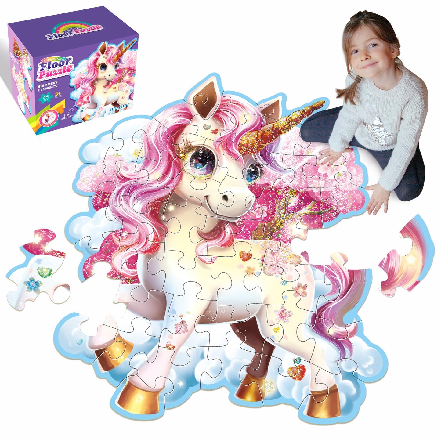 IFLOVE Jumbo Floor Puzzle - 48-Piece Unicorn for Kids Ages 3-8