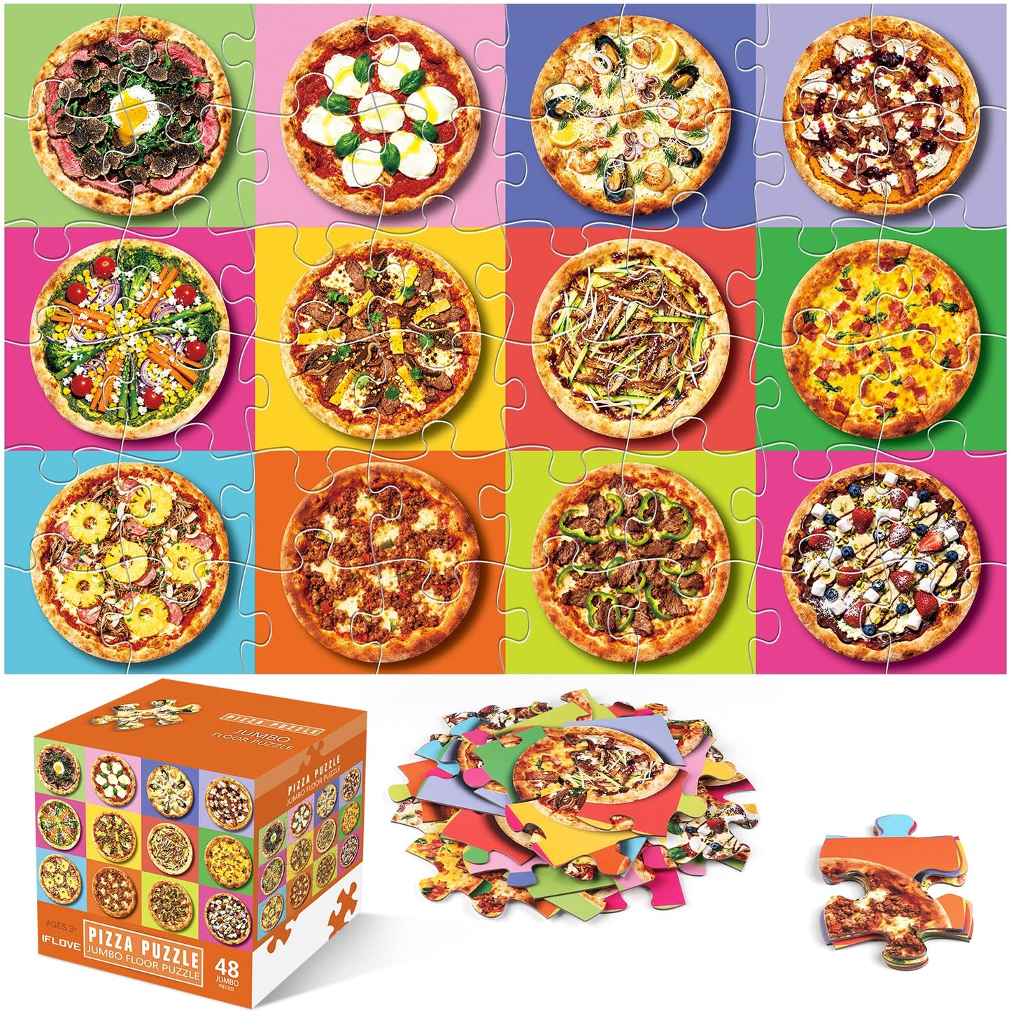 IFLOVE Jumbo Pizza Floor Puzzle – 48-Piece Learning Toy for Kids 3–8