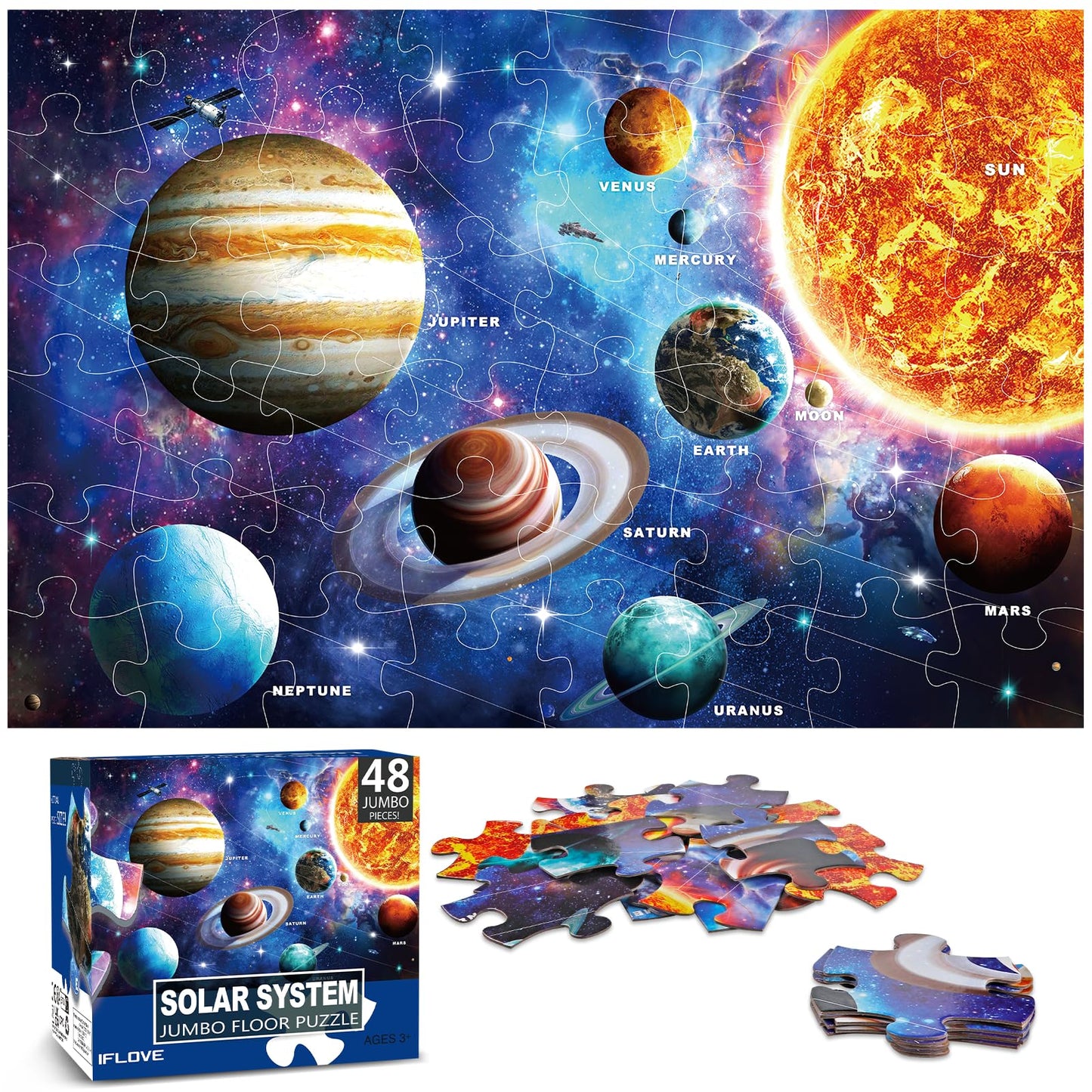 IFLOVE Jumbo Solar System Floor Puzzle – 48-Piece Space Puzzle for Kids 3-8