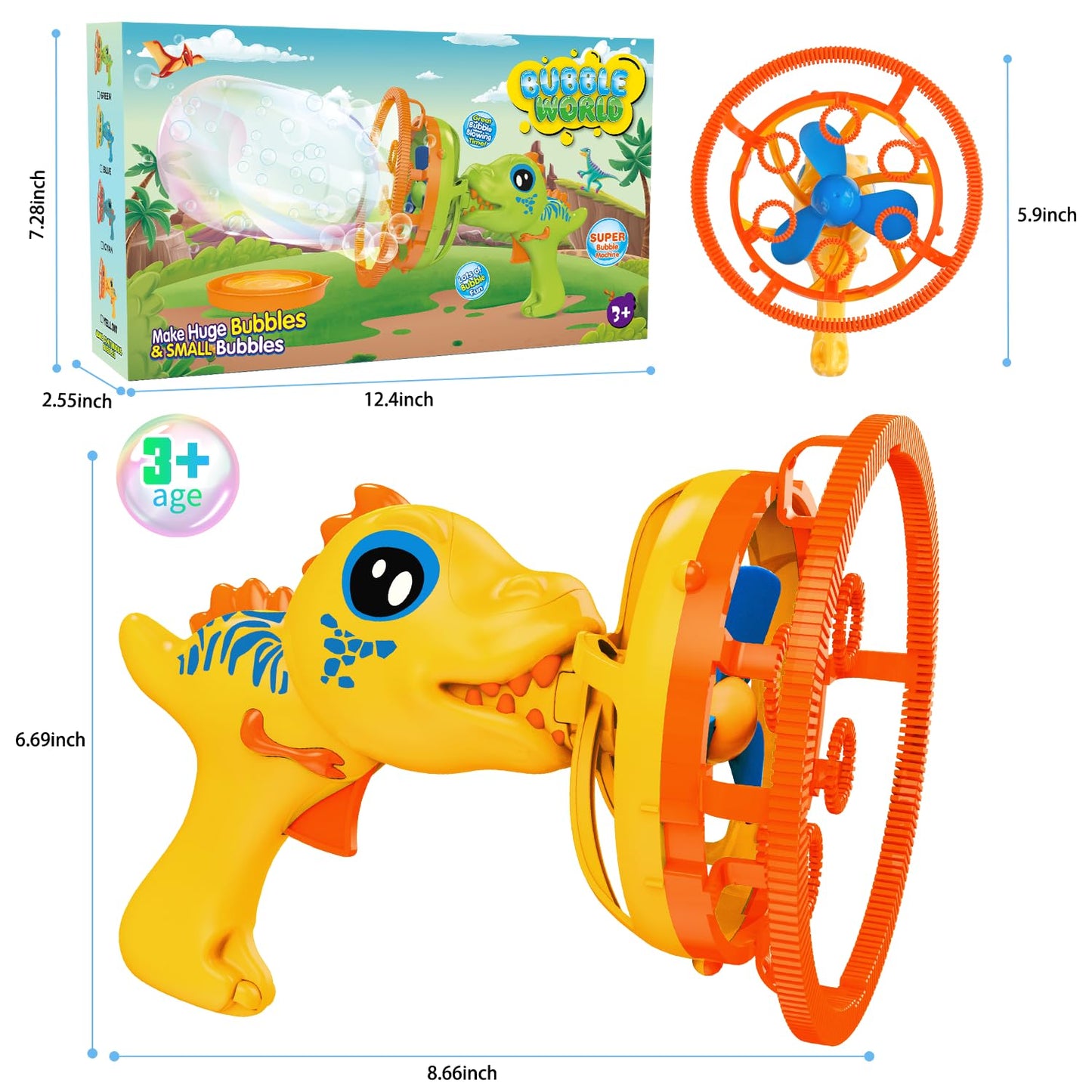 IFLOVE Bubble Gun Dinosaur Bubble Blower Toy — Yellow for Kids 3-9