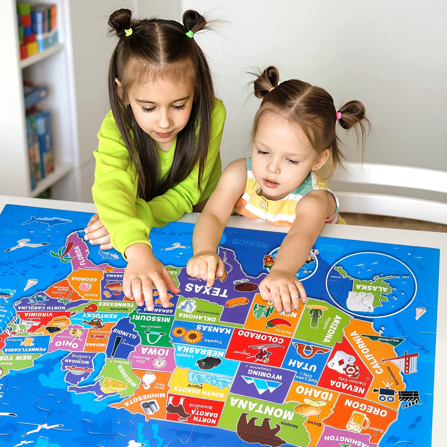 IFLOVE Jumbo Floor Puzzle USA Map for Kids | 70-Piece Capitals & States Puzzle (Ages 3-8)