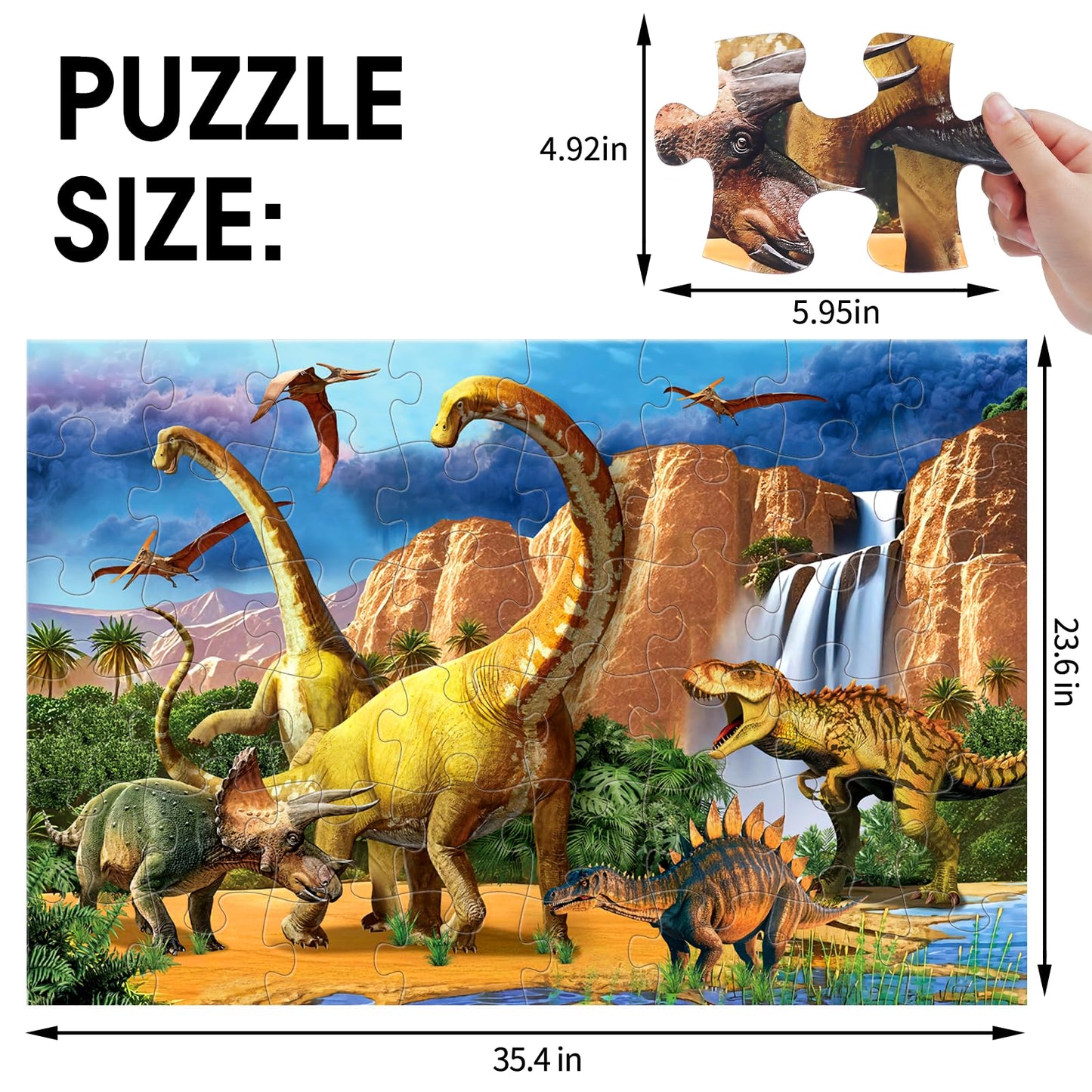 IFLOVE Jumbo Floor Puzzle – 48-Piece Waterfall Dinosaur for Preschool Learning