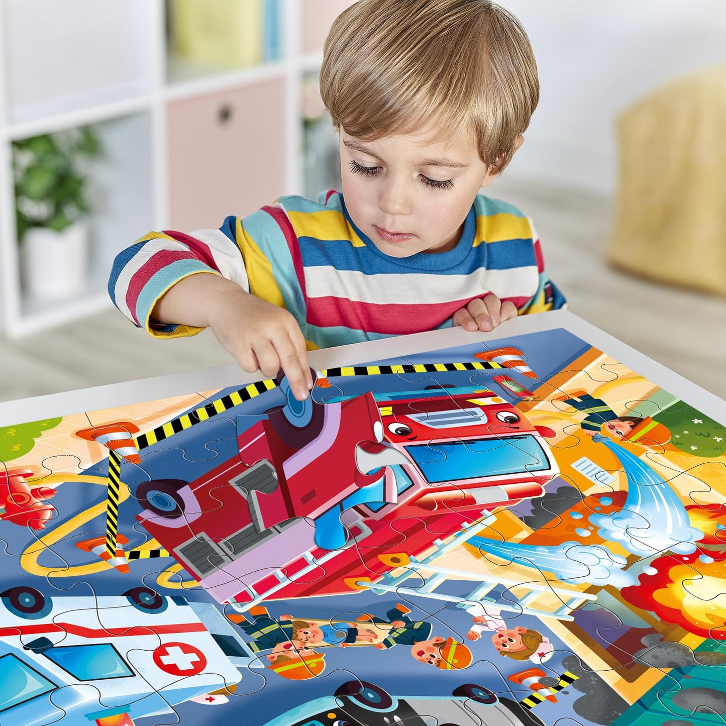 IFLOVE Jumbo Floor Puzzle for Kids | 48-Piece Fire Rescue Firefighter Puzzle for Ages 3-5
