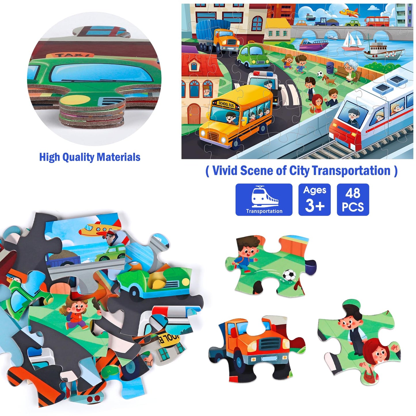IFLOVE Jumbo Floor Puzzle – 48-Piece City Transportation for Kids 3-8