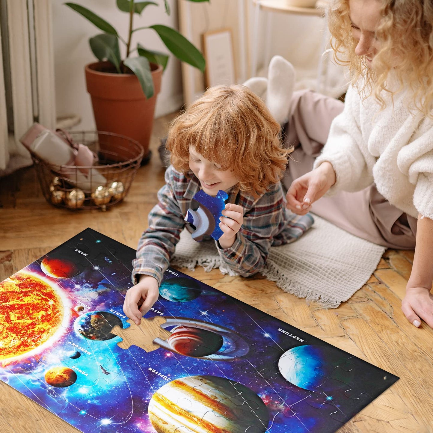 IFLOVE Jumbo Solar System Floor Puzzle – 48-Piece Space Puzzle for Kids 3-8