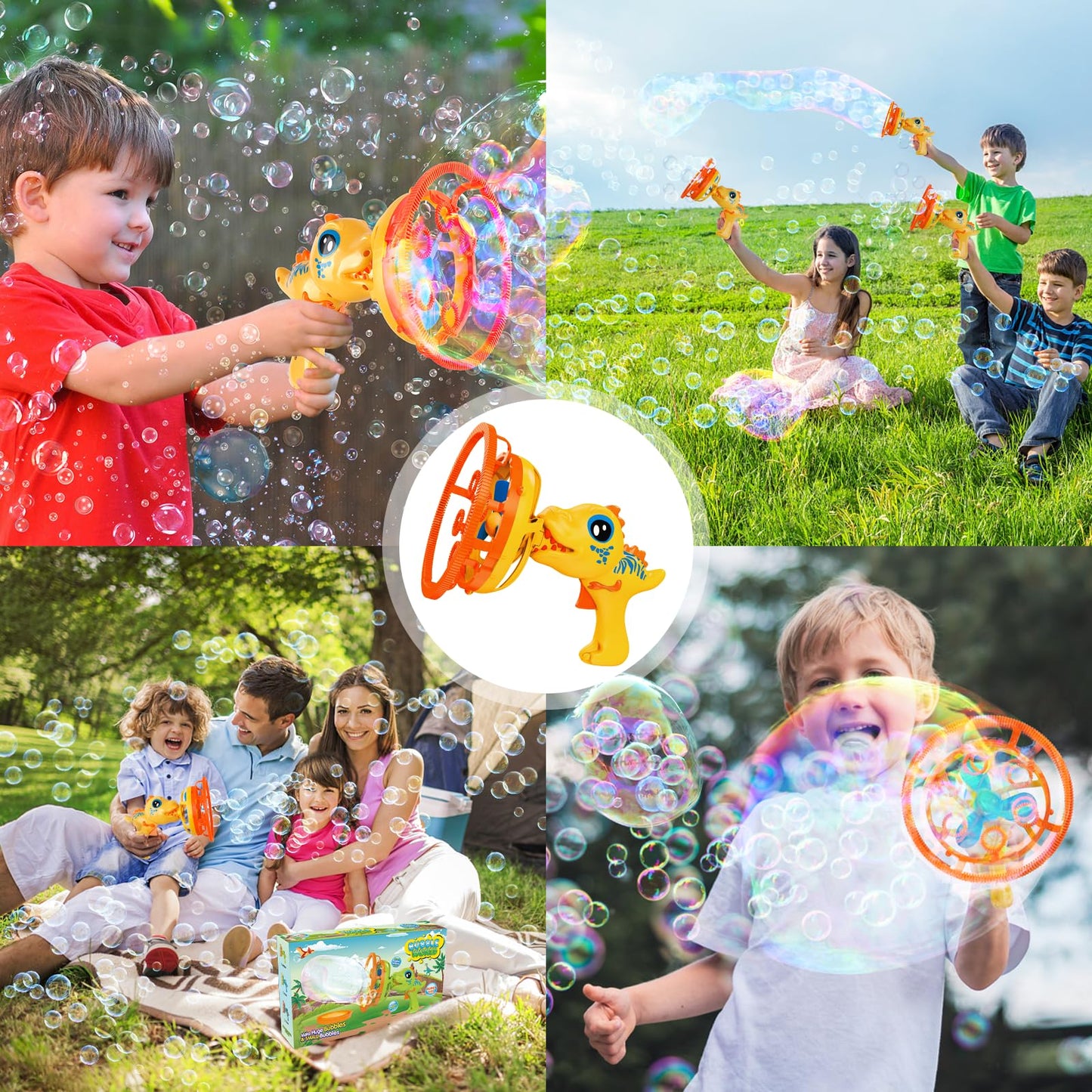 IFLOVE Bubble Gun Dinosaur Bubble Blower Toy — Yellow for Kids 3-9