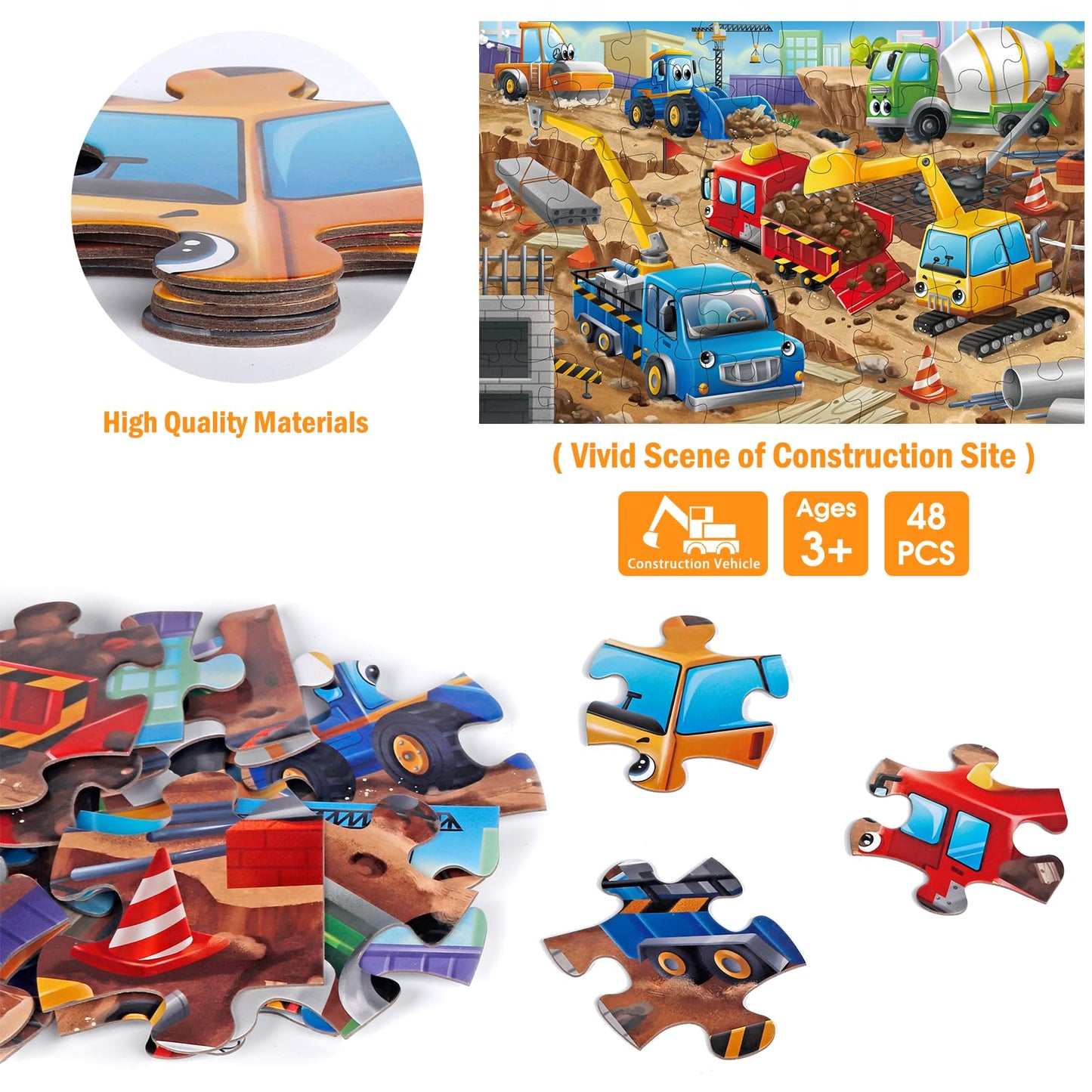IFLOVE Jumbo Floor Puzzle for Kids – 48-Piece Construction Site Puzzle (Ages 3-5)