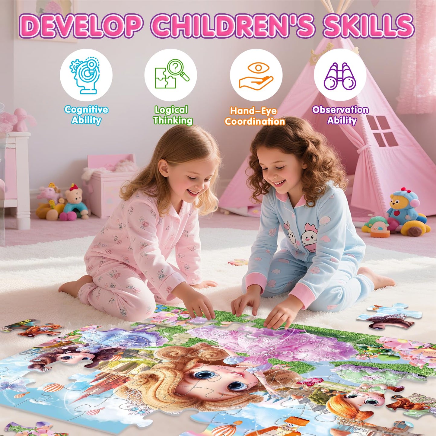 IFLOVE Jumbo Princess Floor Puzzle - 48-Piece Large Kids Jigsaw for Ages 3-8