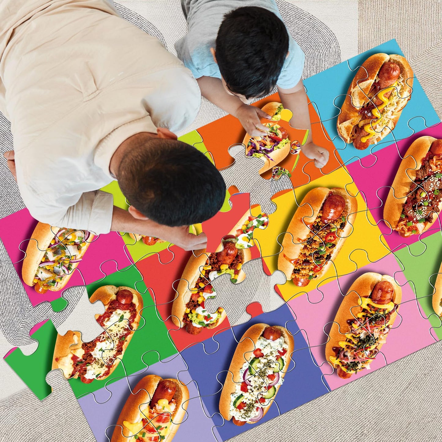 IFLOVE Jumbo Floor Puzzle 48 Hot Dog Pizza Puzzles for Toddlers 3-8