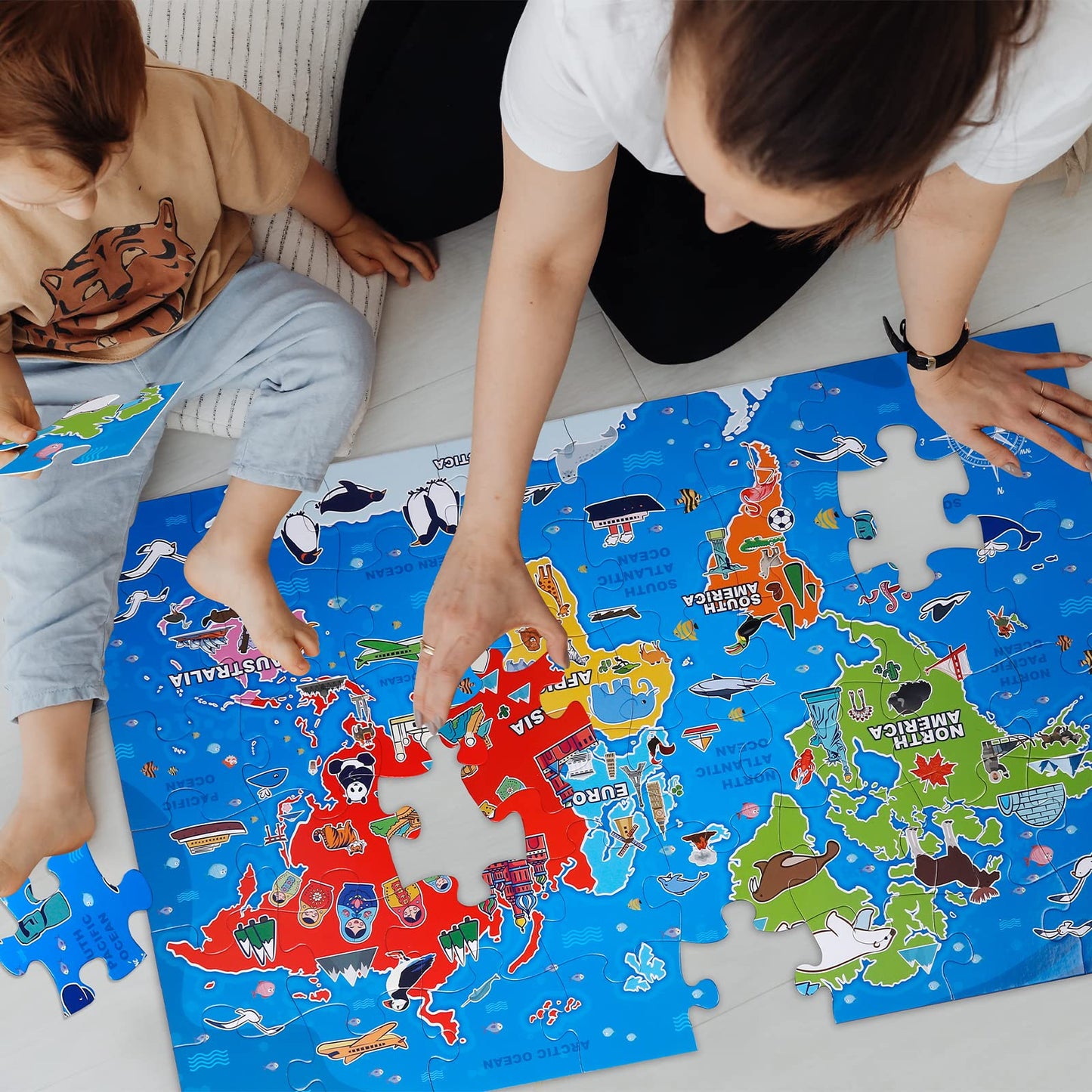IFLOVE Jumbo Floor Puzzle – World Map for Kids, 48-Piece Geography Puzzle, Ages 3-8