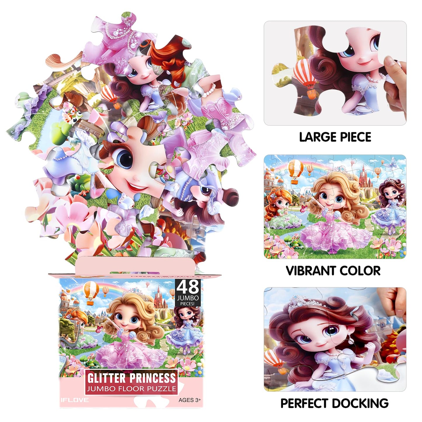 IFLOVE Jumbo Princess Floor Puzzle - 48-Piece Large Kids Jigsaw for Ages 3-8
