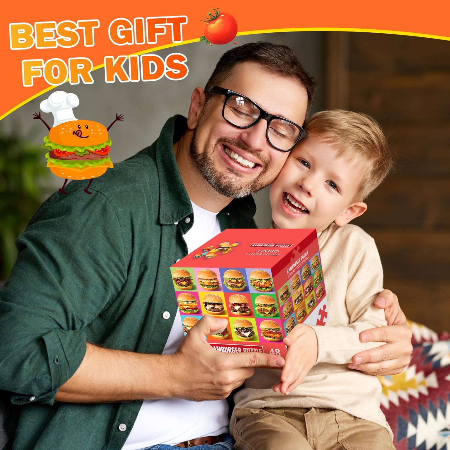 IFLOVE Jumbo Floor Puzzle for Kids – 48-Piece Hamburger Jigsaw, Safe Fun for Ages 3–8