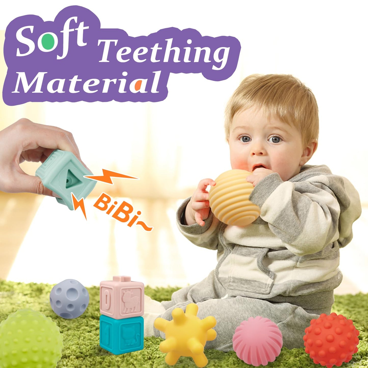 IFLOVE Montessori Baby Toys Bundle – 3-in-1 Soft Blocks, Rings & Balls