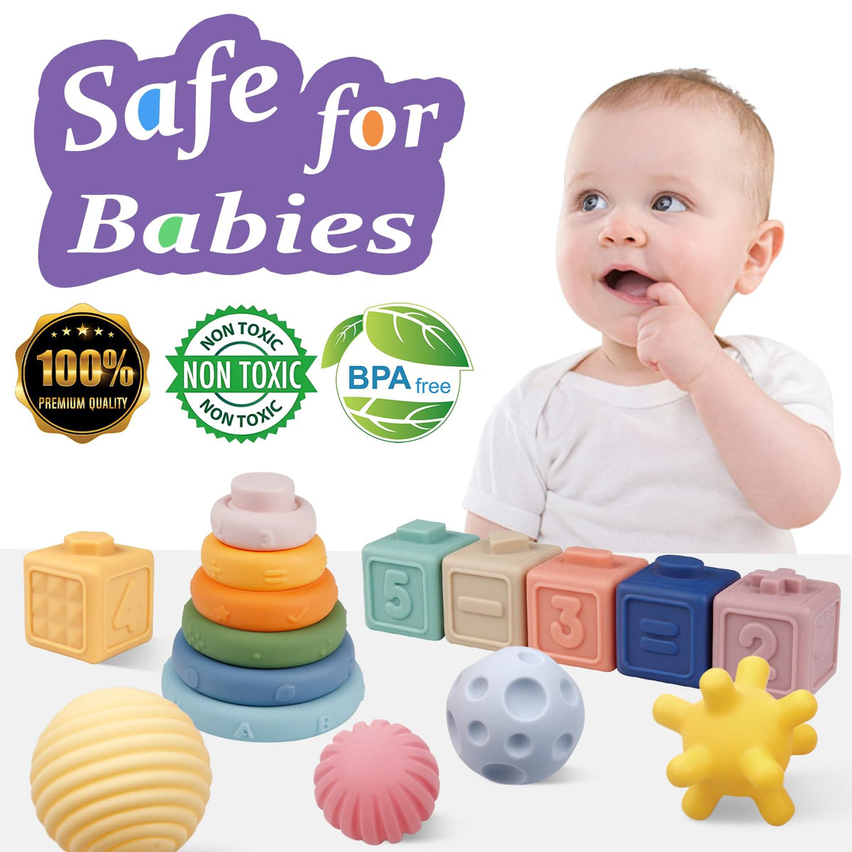 IFLOVE Montessori Baby Toys Bundle – 3-in-1 Soft Blocks, Rings & Balls