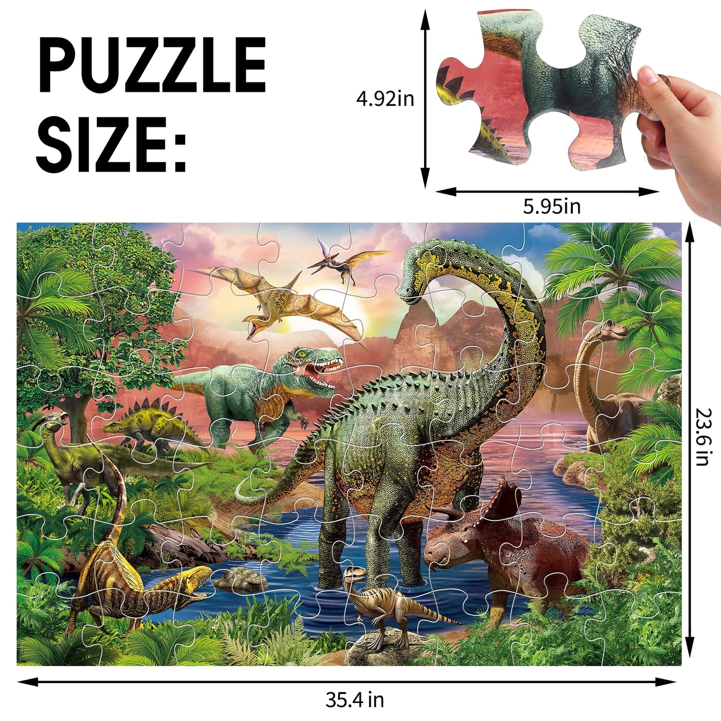 IFLOVE Jumbo Floor Puzzle for Kids – 48-Piece Forest Dinosaur Puzzle, Educational Toy Ages 3-5