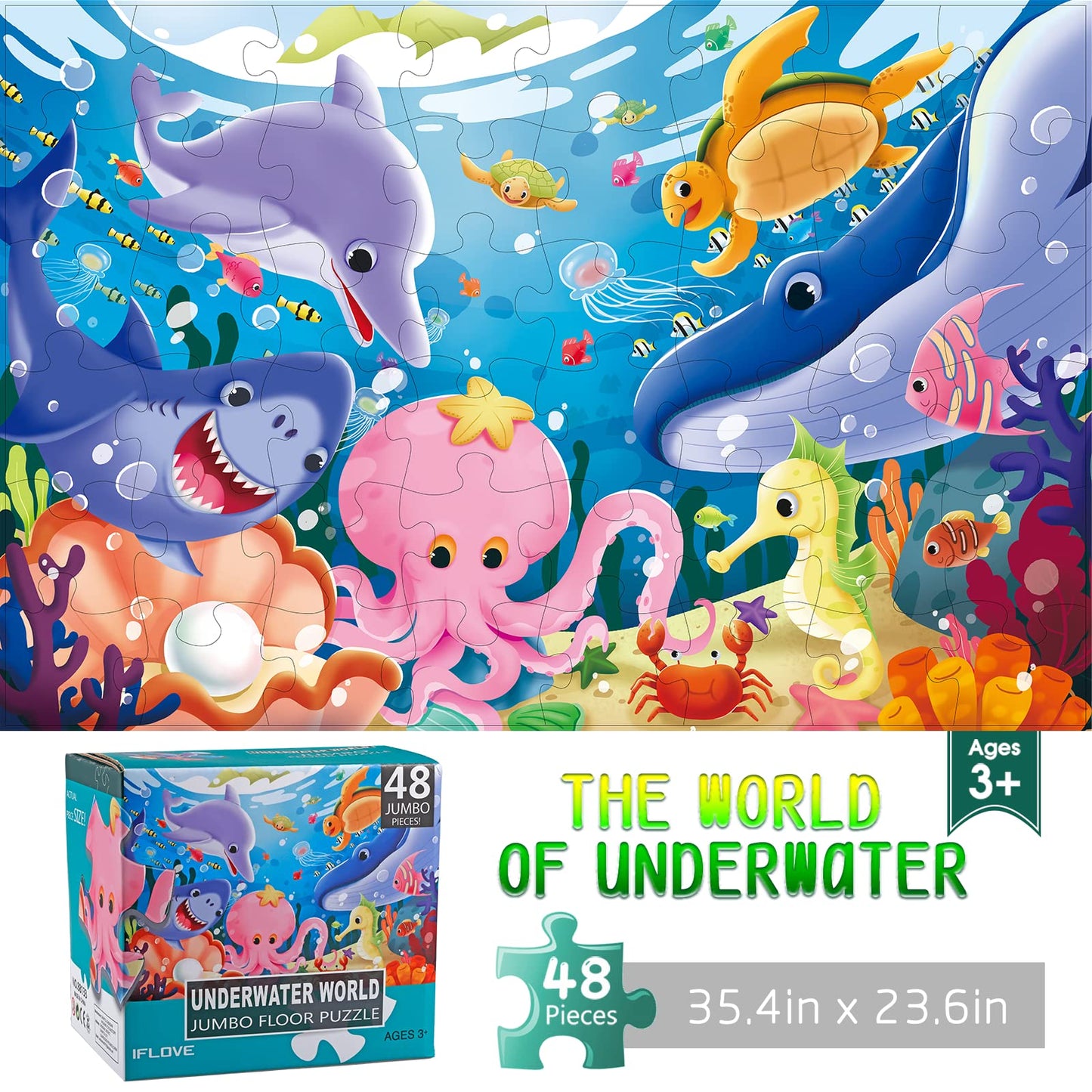 IFLOVE Jumbo Floor Puzzle for Kids – Underwater 48-Piece Learning Toy