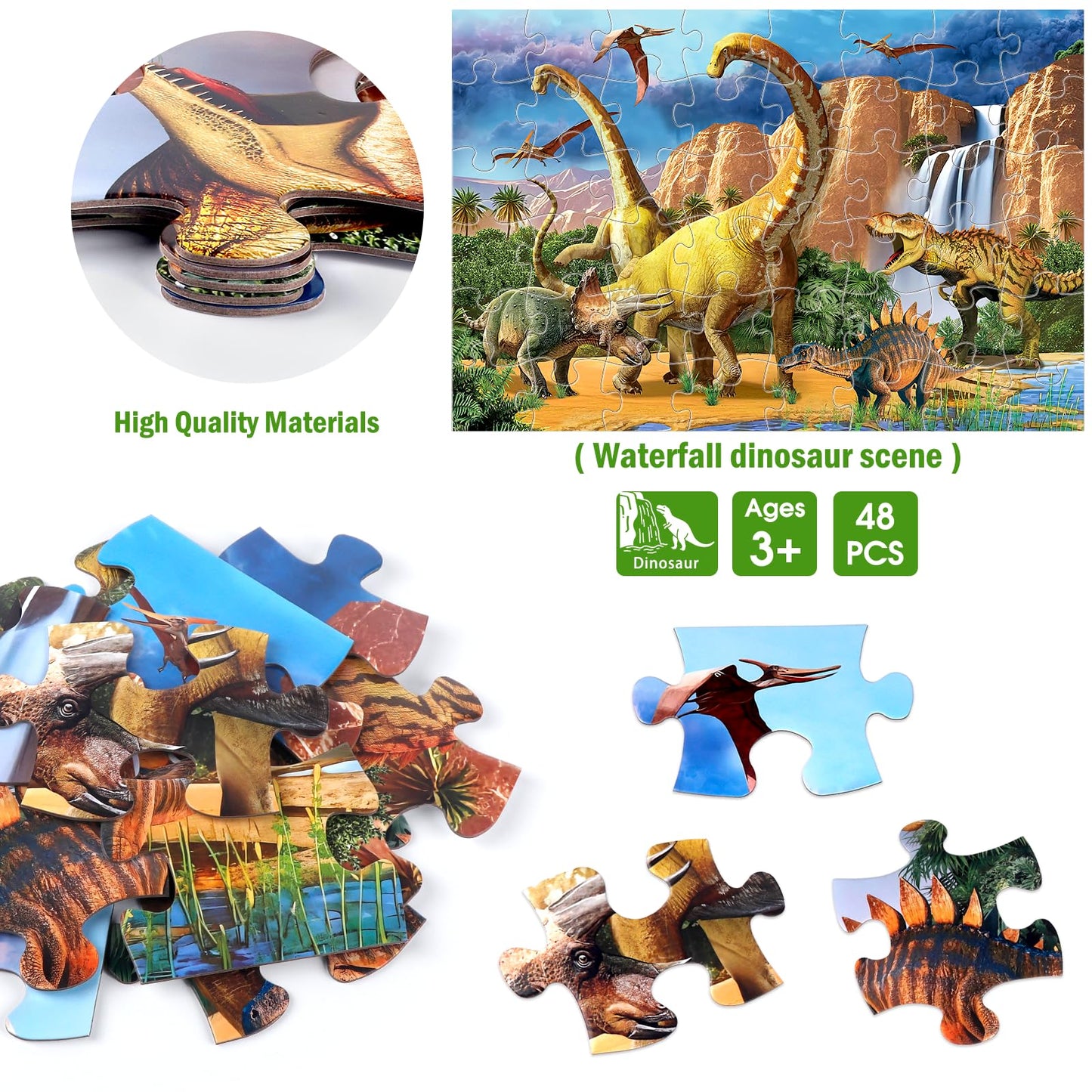 IFLOVE Jumbo Floor Puzzle – 48-Piece Waterfall Dinosaur for Preschool Learning