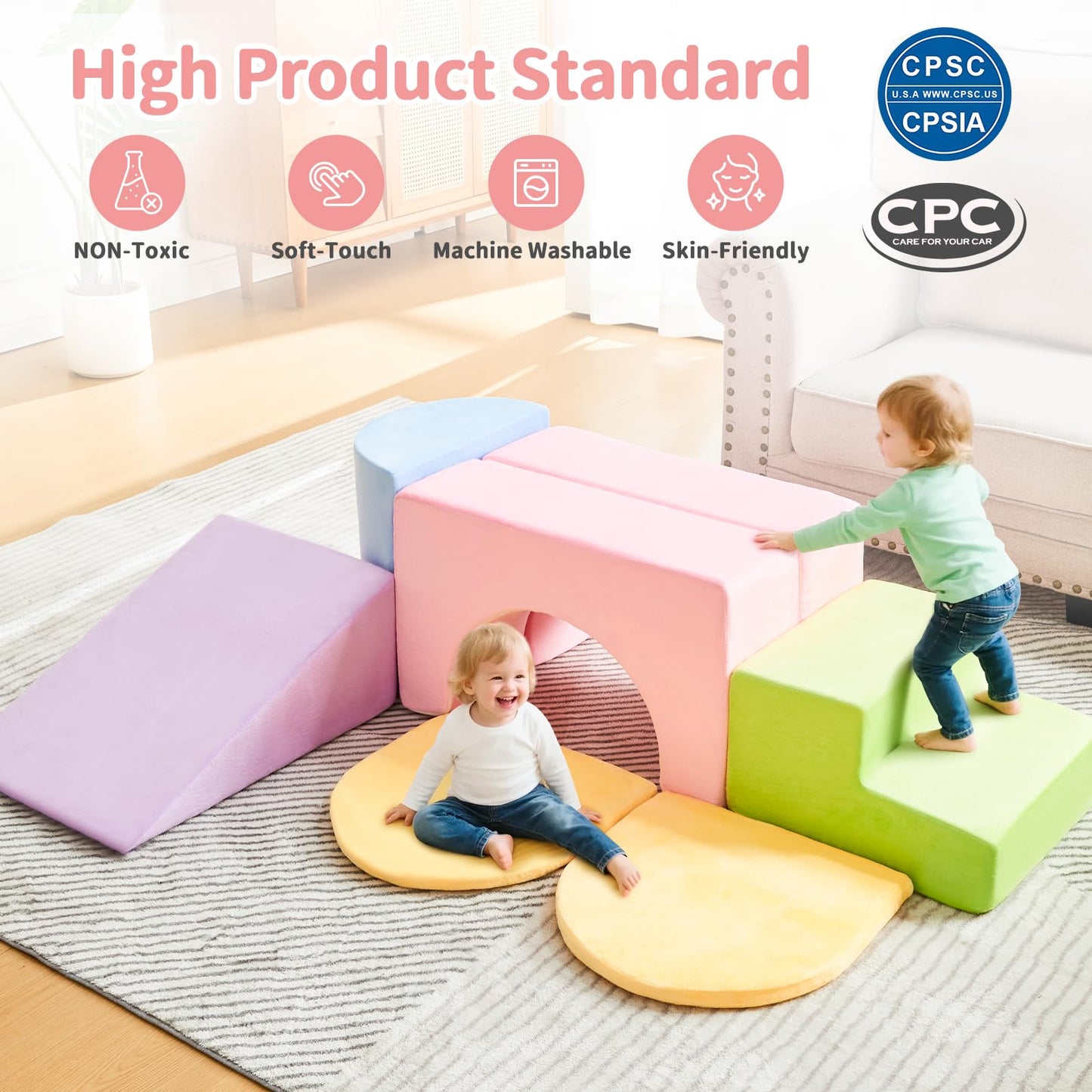 IFNOW 7-Piece Foam Climbing Blocks for Toddlers – Indoor Soft Play Gym