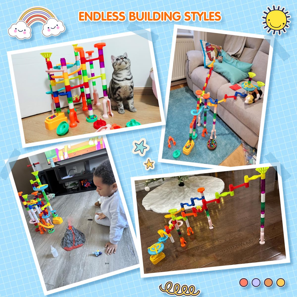 ifollower Marble Run 135pcs - STEM Marble Maze Toy for Kids 3-12