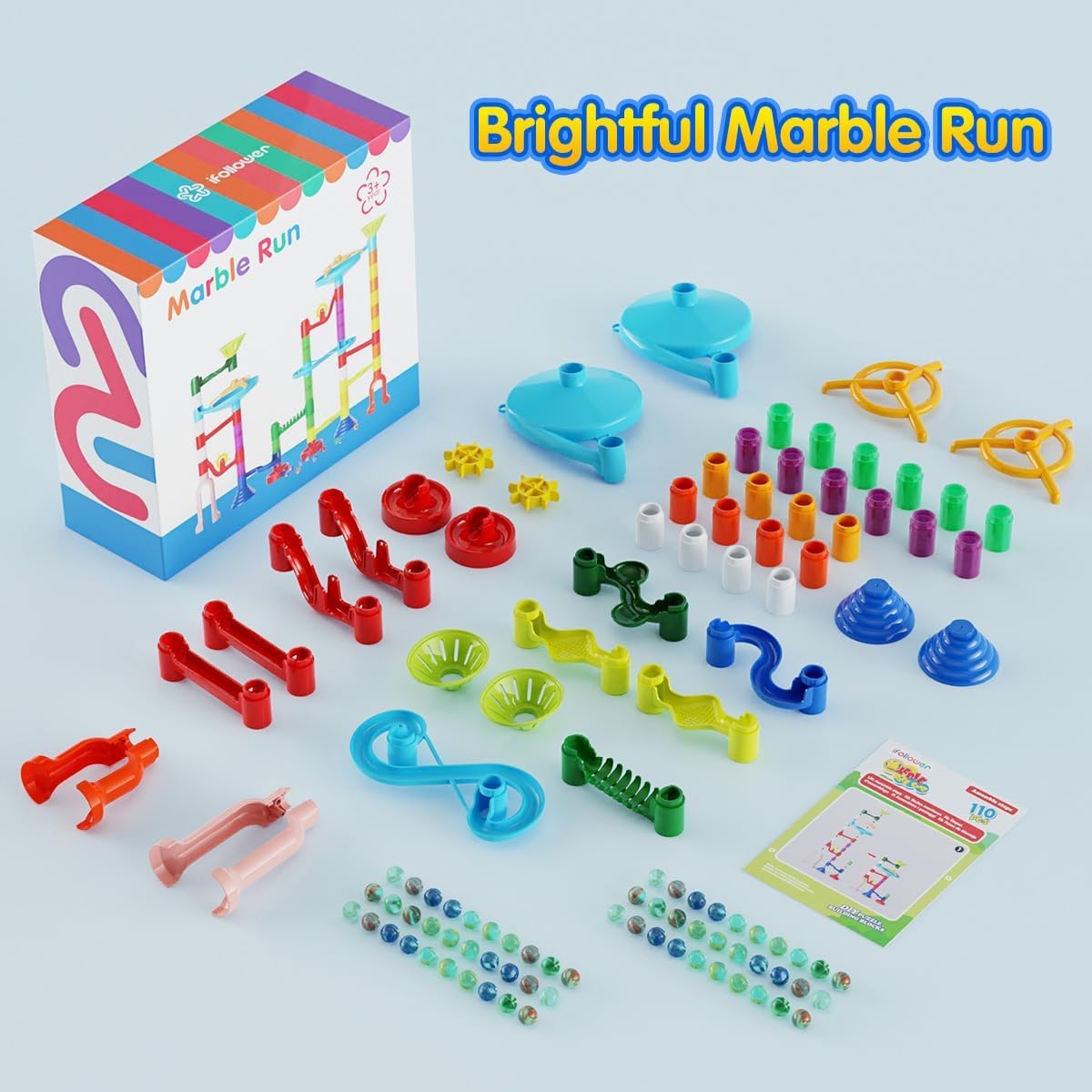 ifollower Marble Run 110pcs – STEM Marble Maze Toy for Kids 3-12