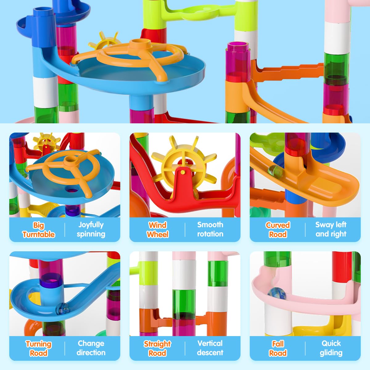 ifollower Marble Run 135pcs - STEM Marble Maze Toy for Kids 3-12