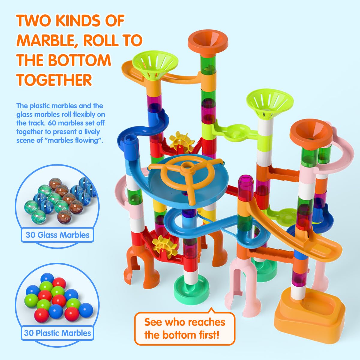 ifollower Marble Run 135pcs - STEM Marble Maze Toy for Kids 3-12