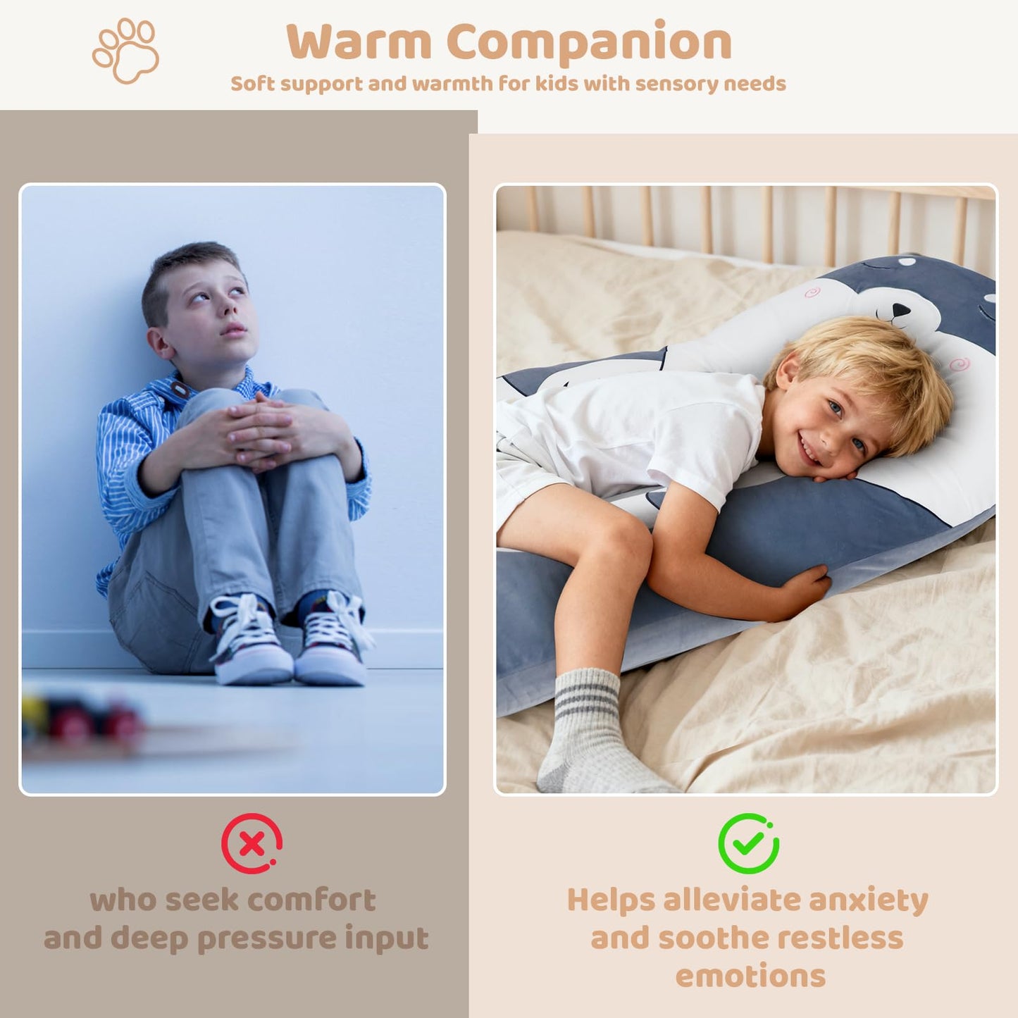 IFOYO Dog U-Shaped Kids Body Pillow 43-Inch – Minky Full Body Support for Sleep, Reading, ADHD & Sensory Relief