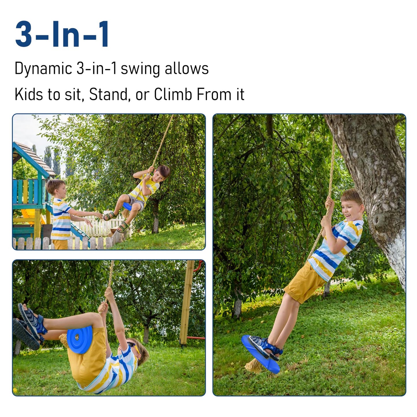 IFOYO Tree Rope Swing Disc – 11in Round Seat, 220lb Capacity, Adjustable 55-71in (Blue)