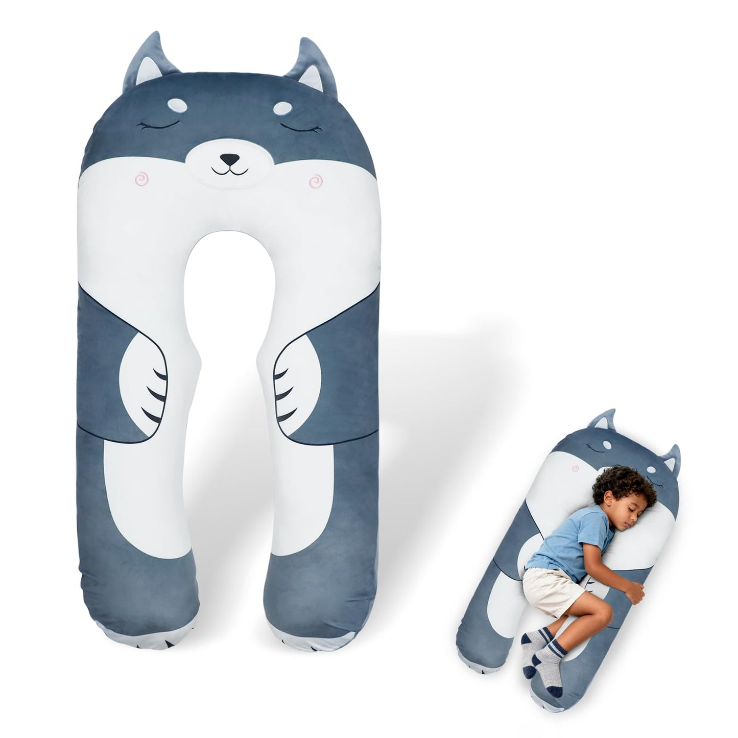 IFOYO Dog U-Shaped Kids Body Pillow 43-Inch – Minky Full Body Support for Sleep, Reading, ADHD & Sensory Relief