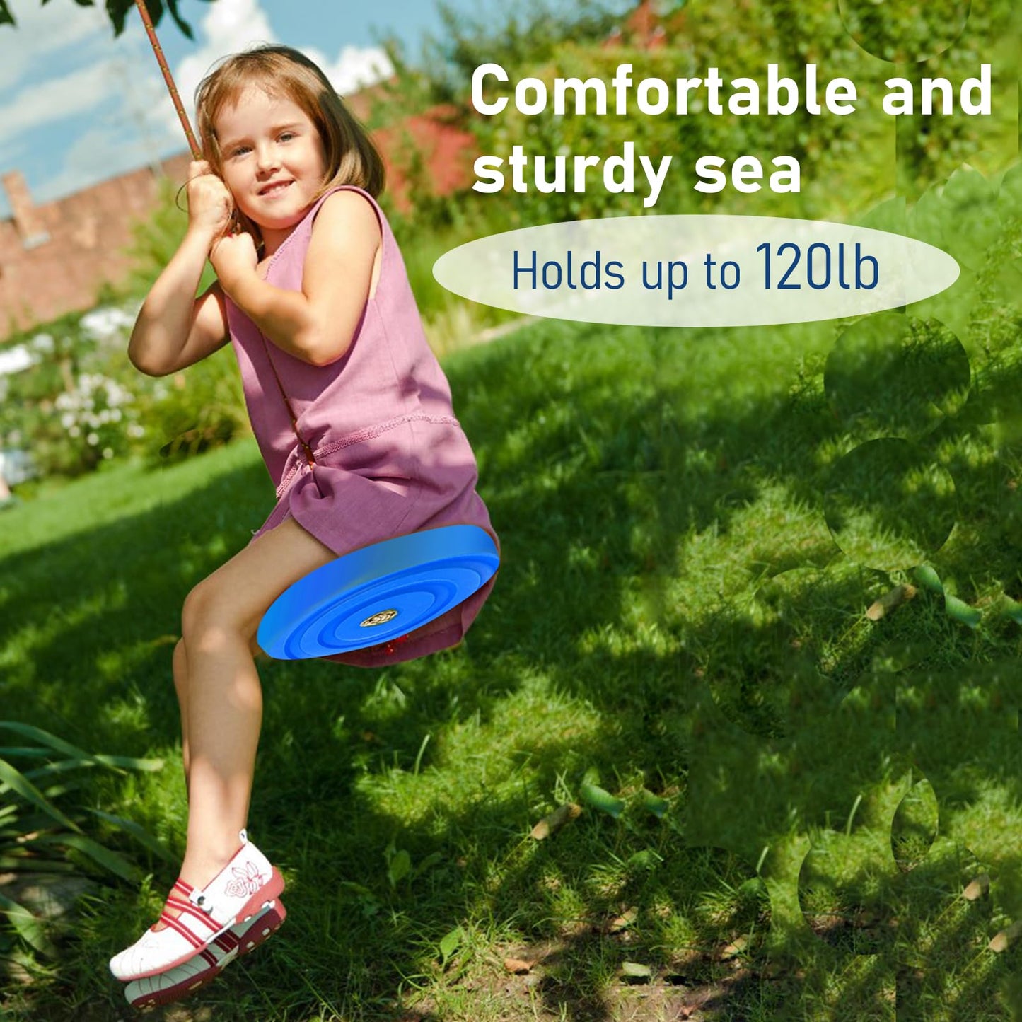 IFOYO Tree Rope Swing Disc – 11in Round Seat, 220lb Capacity, Adjustable 55-71in (Blue)